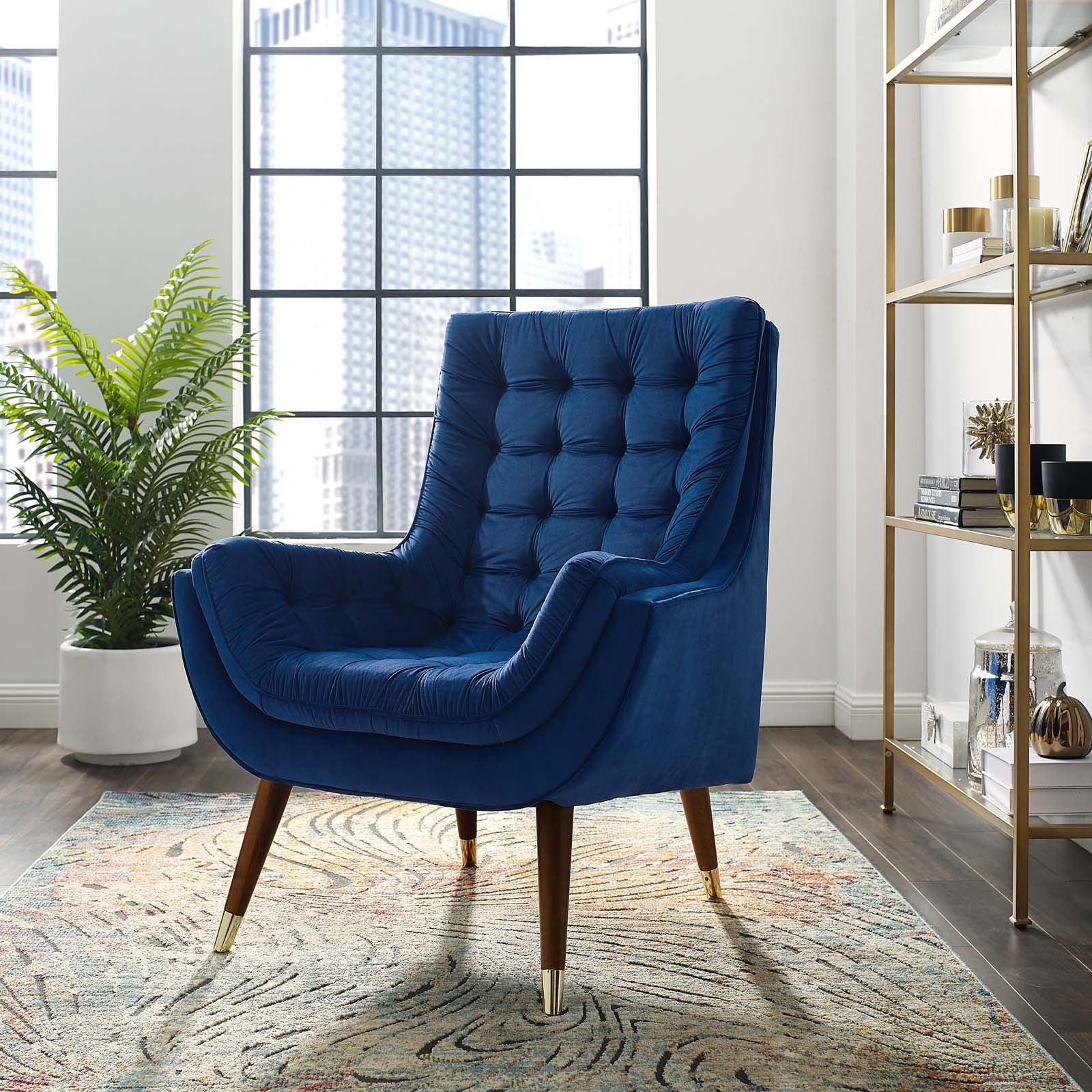 Modway Accent Chairs - Suggest Button Tufted Performance Velvet Lounge Chair Navy