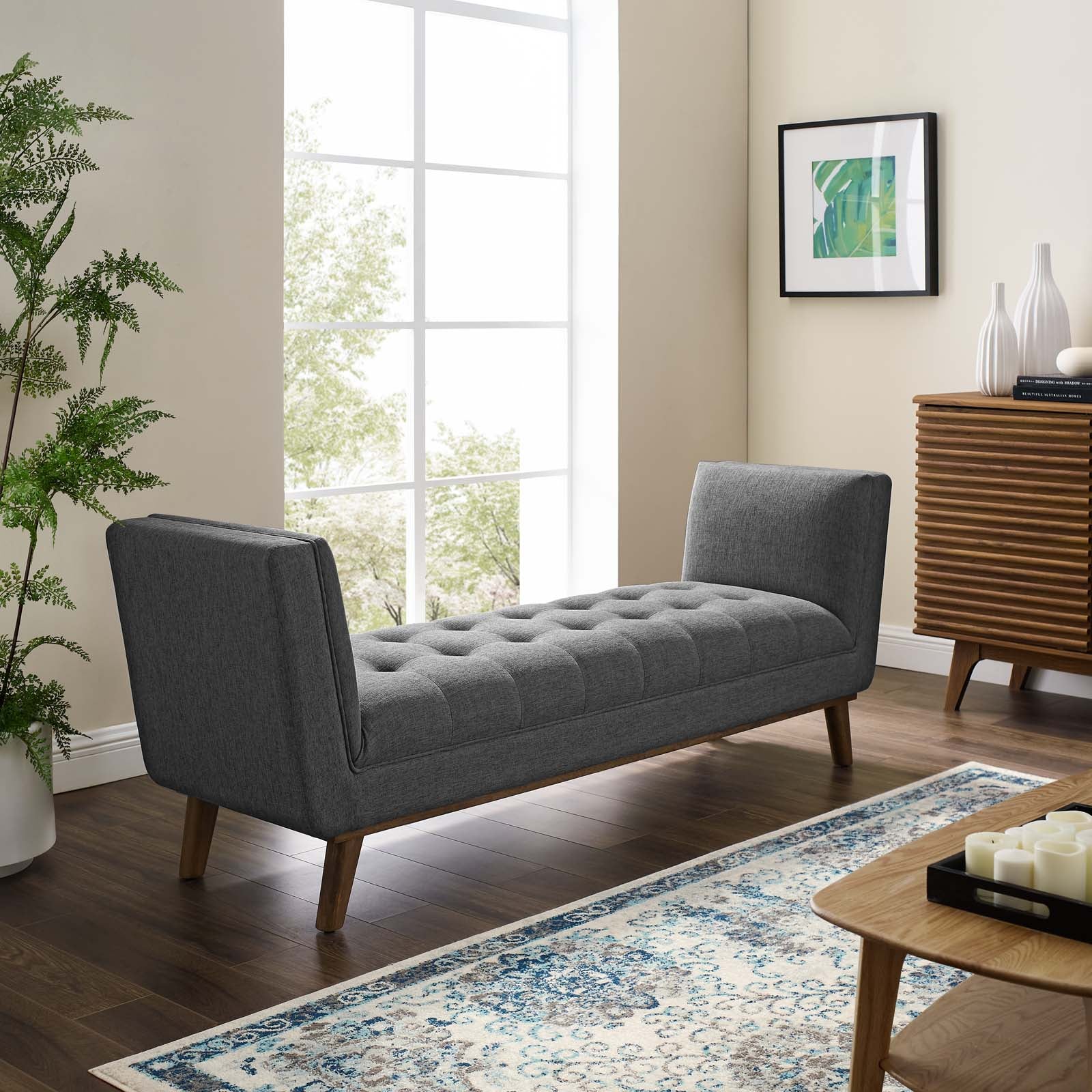 Modway Benches - Haven Tufted Button Upholstered Fabric Accent Bench Gray