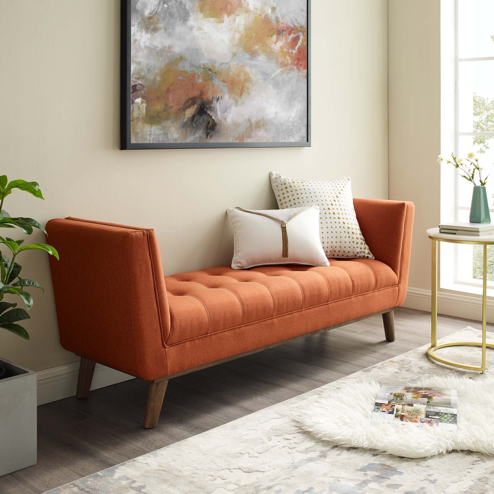 Modway Benches - Haven Tufted Button Upholstered Fabric Accent Bench Orange