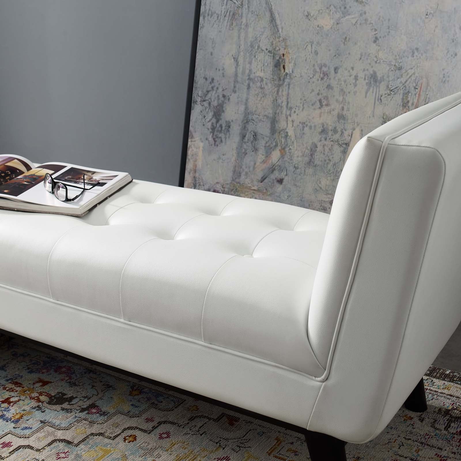 Modway Benches - Haven Tufted Button Faux Leather Accent Bench White