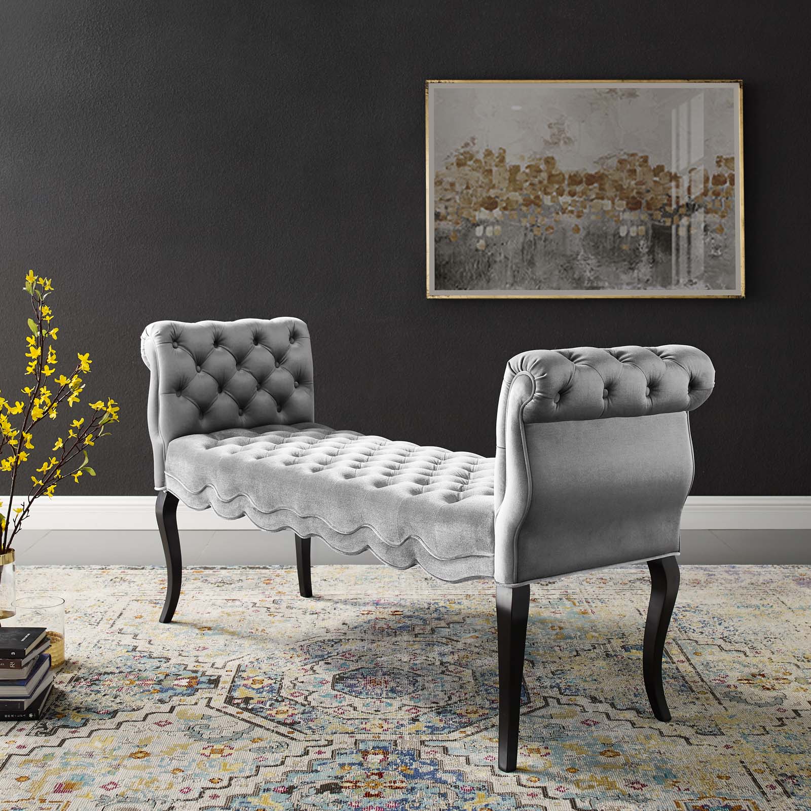 Modway Benches - Adelia Chesterfield Style Button Tufted Performance Velvet Bench Light Gray