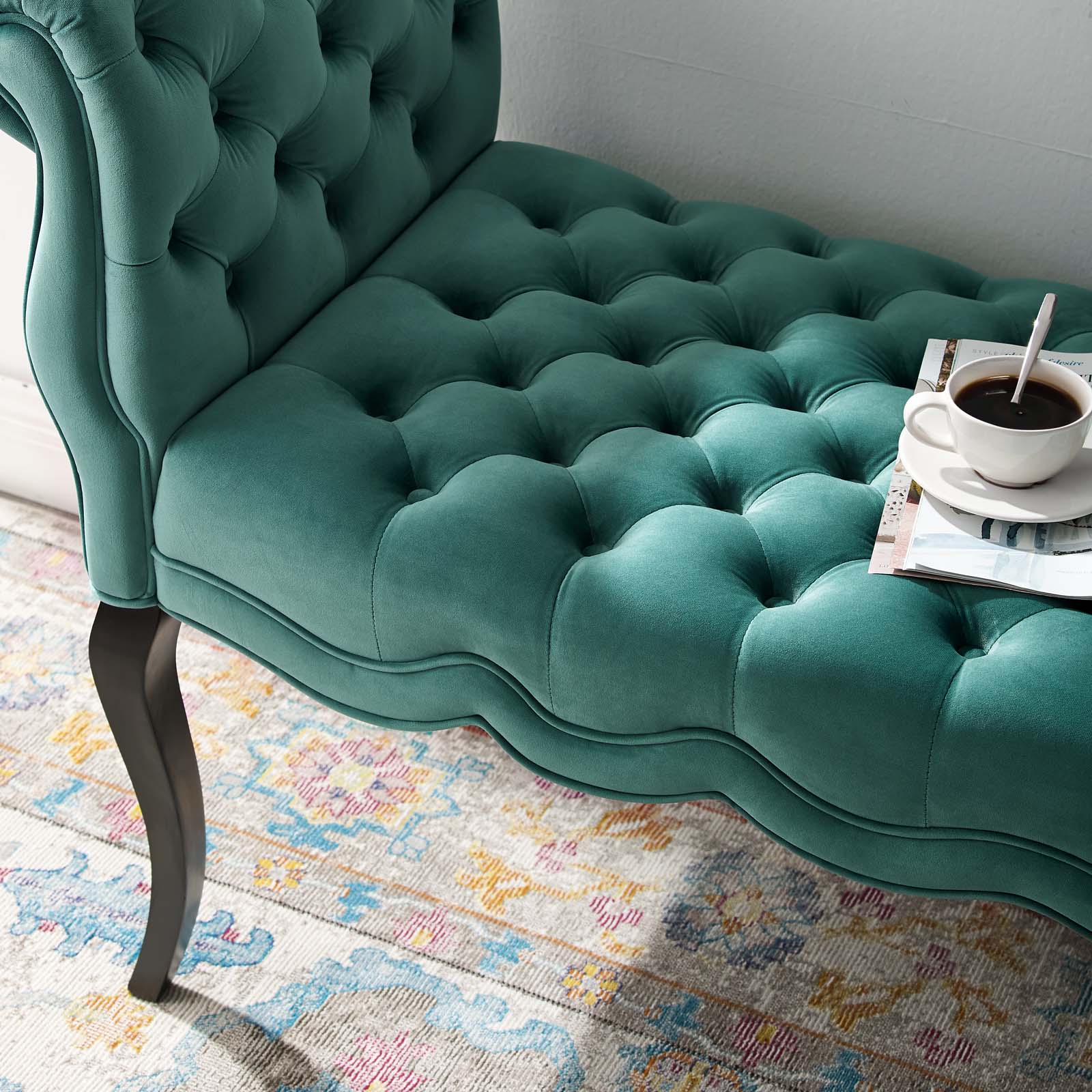Modway Benches - Adelia Chesterfield Style Button Tufted Performance Velvet Bench Teal