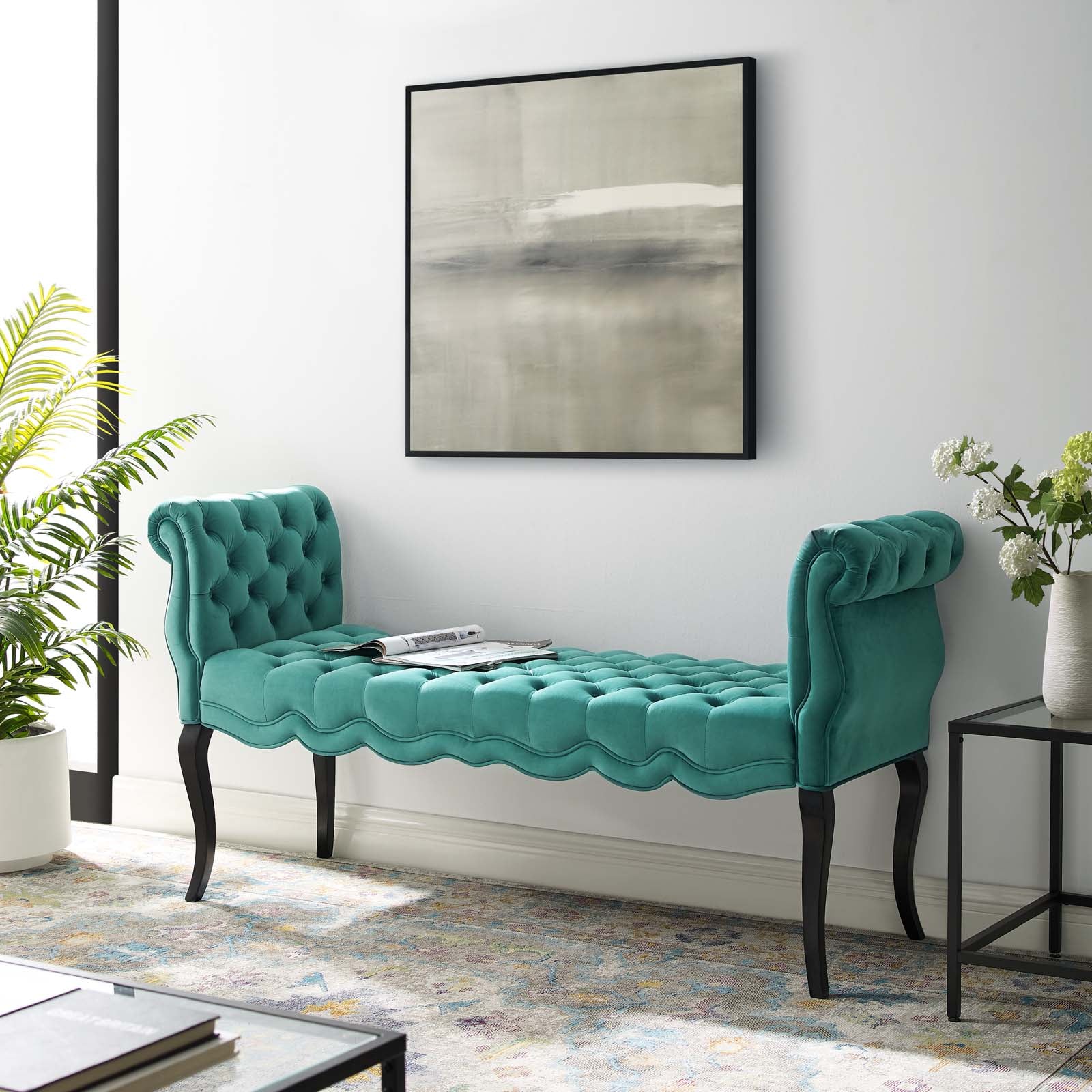Modway Benches - Adelia Chesterfield Style Button Tufted Performance Velvet Bench Teal