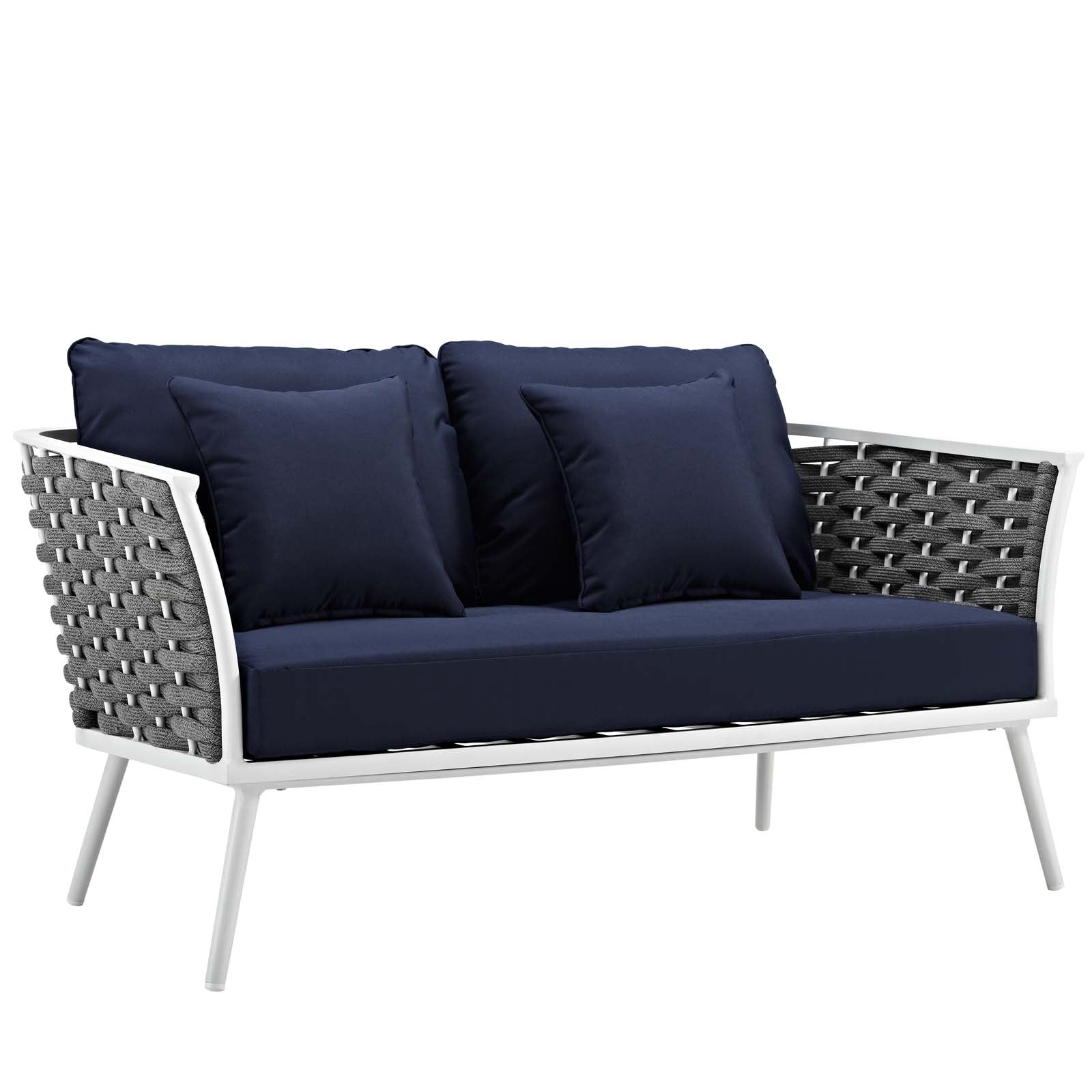 Modway Outdoor Sofas - Stance Outdoor Patio Aluminum Loveseat White Navy