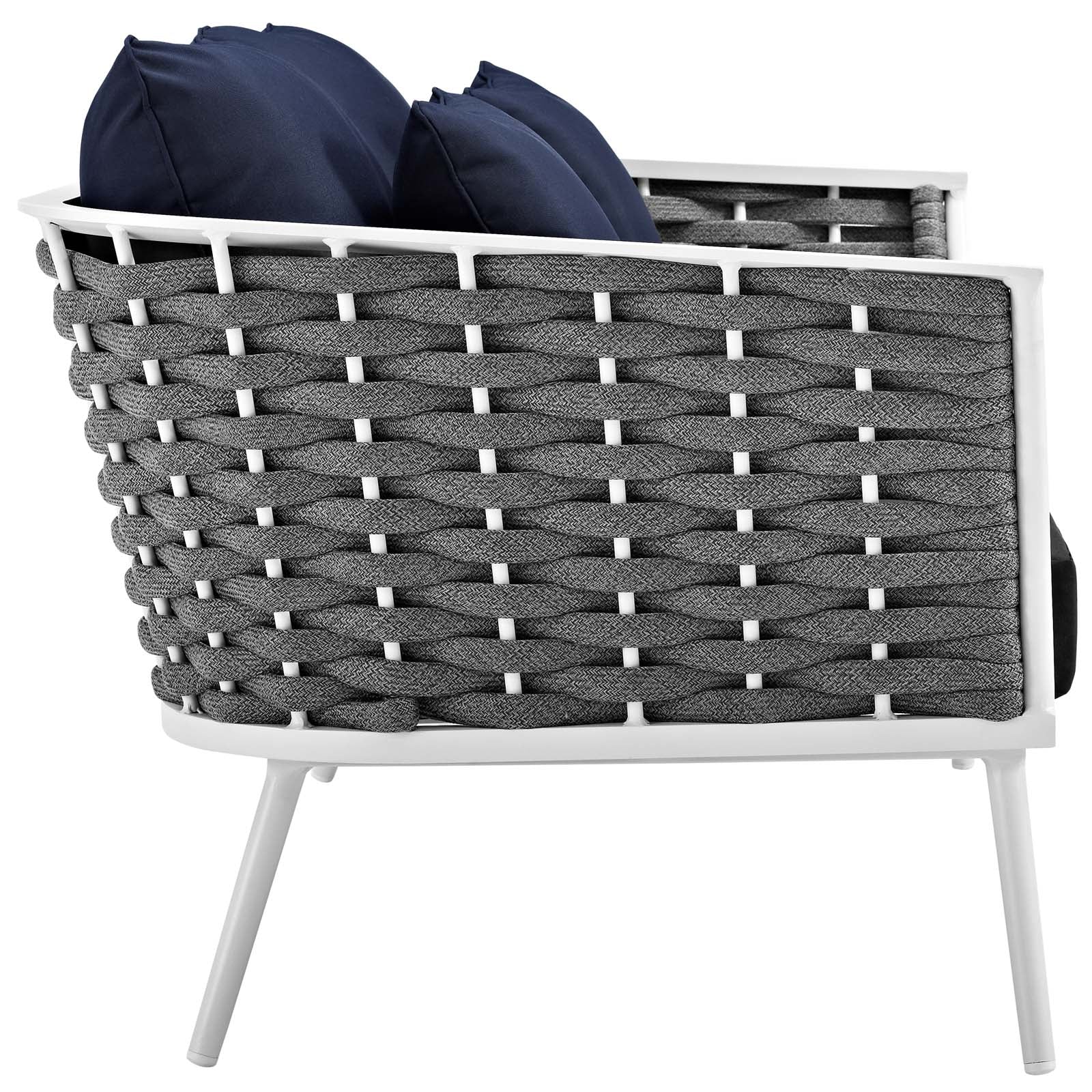 Modway Outdoor Sofas - Stance Outdoor Patio Aluminum Loveseat White Navy