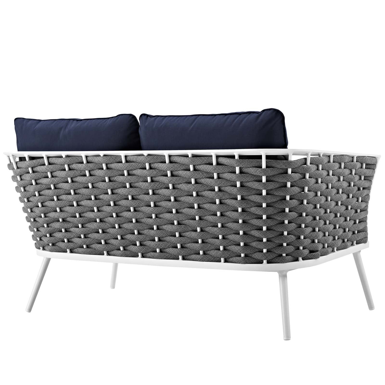 Modway Outdoor Sofas - Stance Outdoor Patio Aluminum Loveseat White Navy