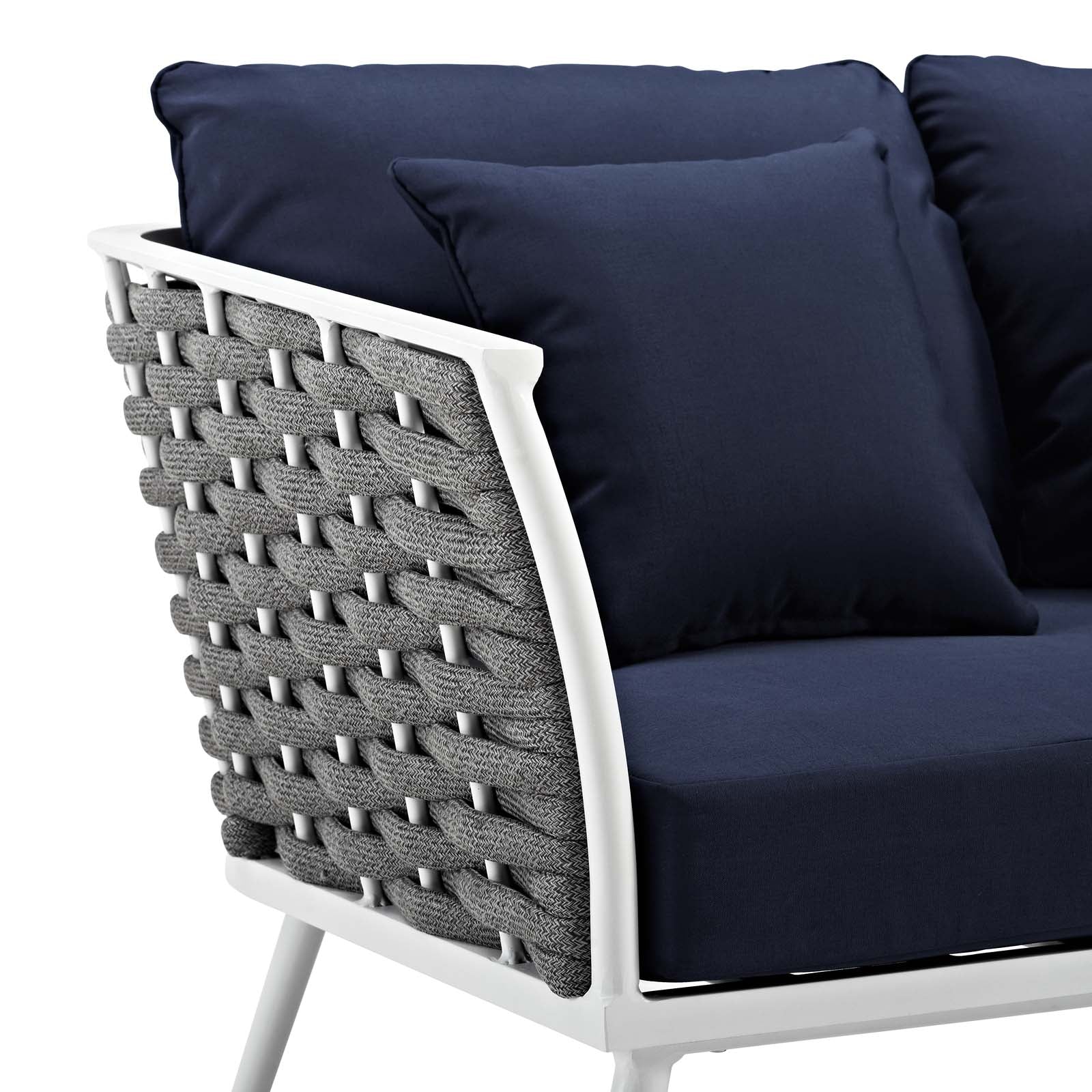 Modway Outdoor Sofas - Stance Outdoor Patio Aluminum Loveseat White Navy