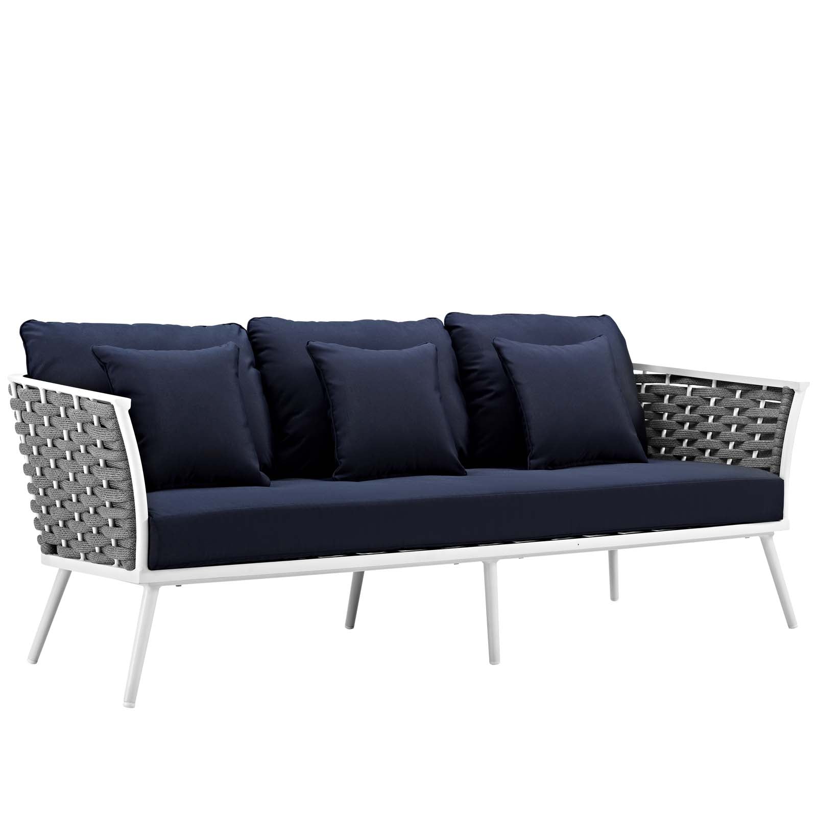 Modway Outdoor Sofas - Stance Outdoor Patio Aluminum Sofa White navy