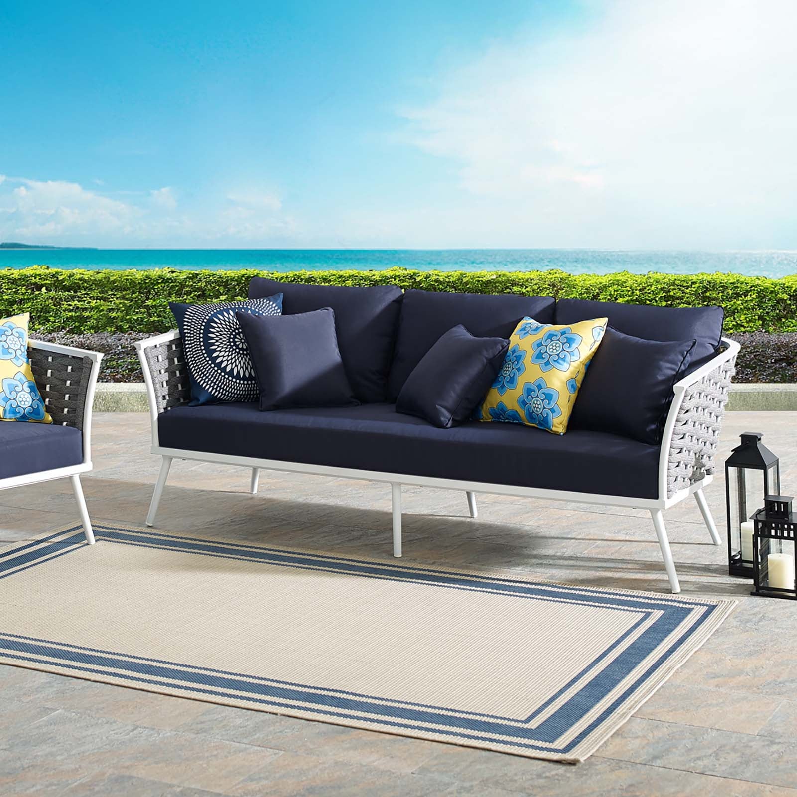 Stance Outdoor Patio Aluminum Sofa White navy