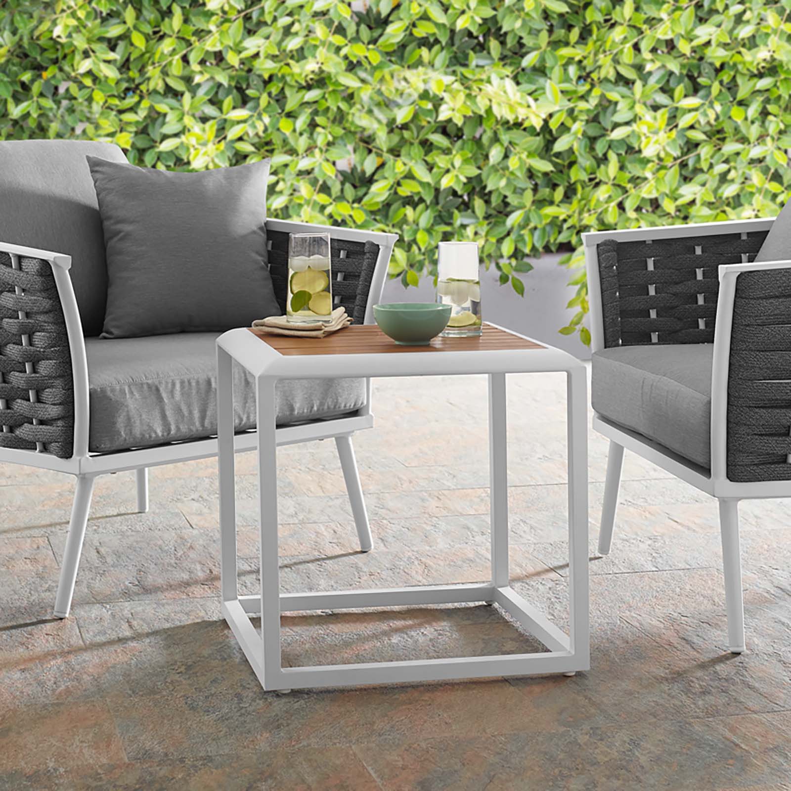 Modway Outdoor Side Tables - Stance Square Side Table White & Natural