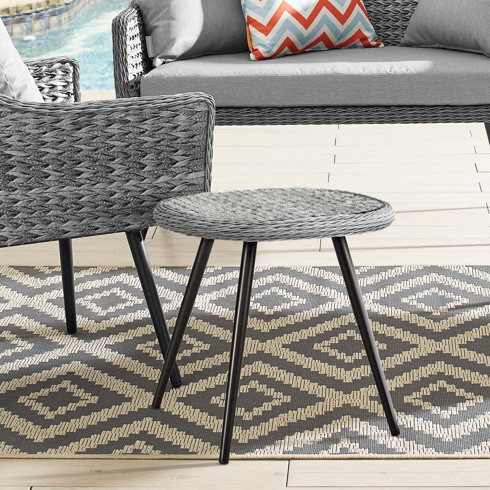 Modway Outdoor Side Tables - Endeavor Round Side Table Gray