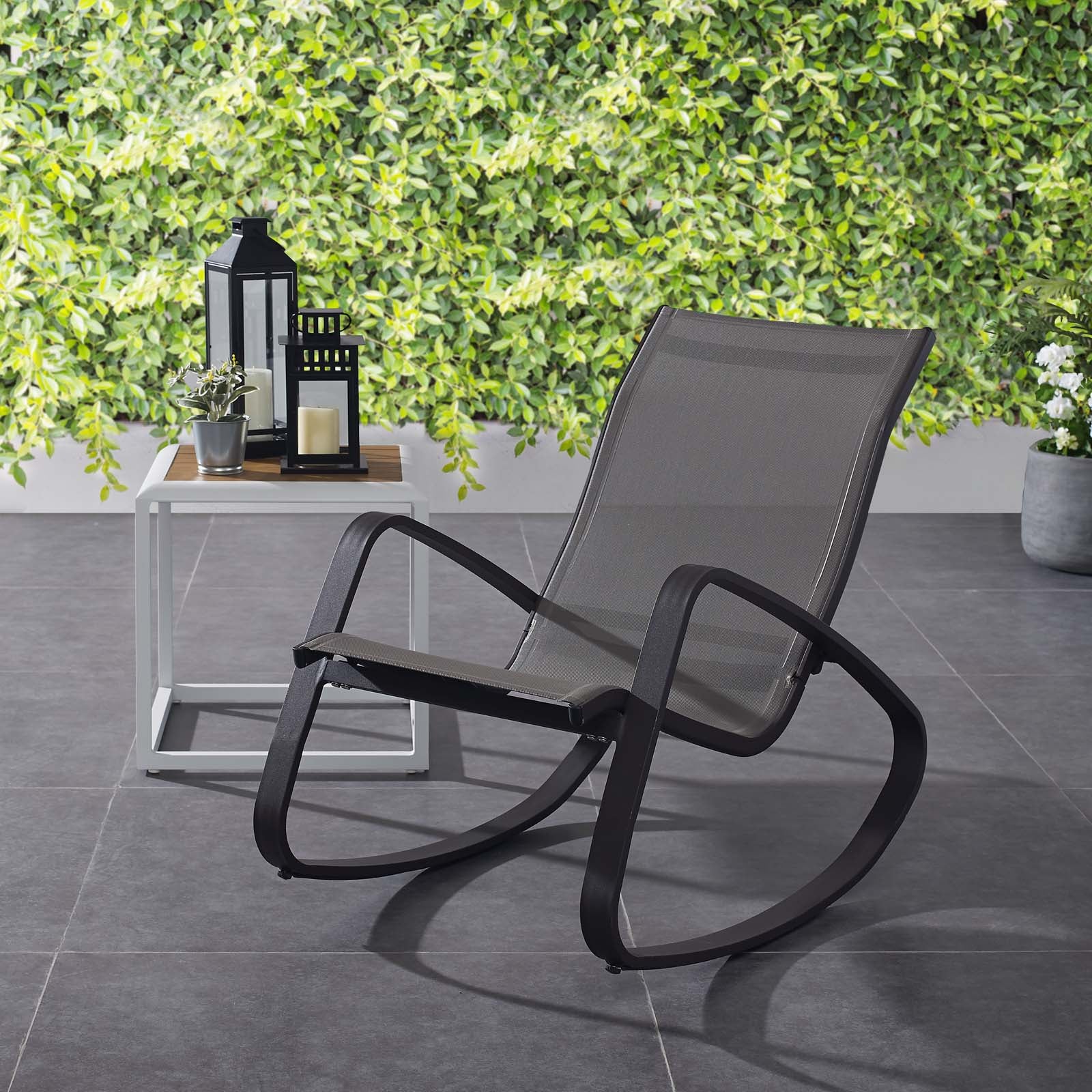 Modway Outdoor Chairs - Traveler Rocking Outdoor Sling Lounge Chair Black