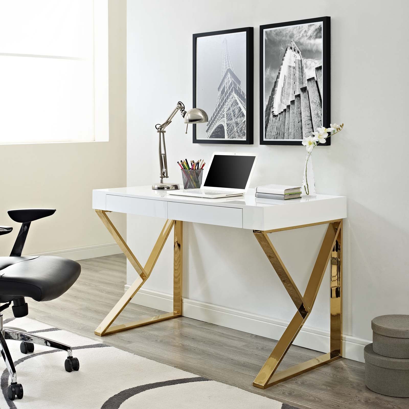 Modway Desks - Adjacent Desk White And Gold