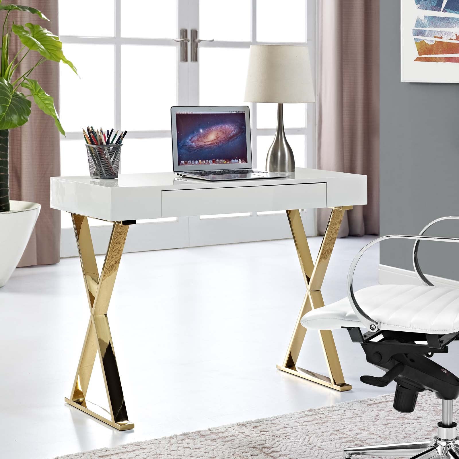 Modway Consoles - Sector Console Table White & Gold