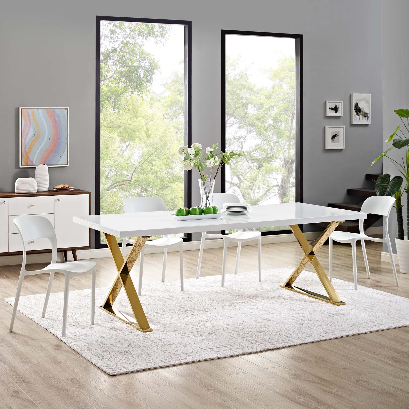Modway Dining Tables - Sector Dining Table White And Gold