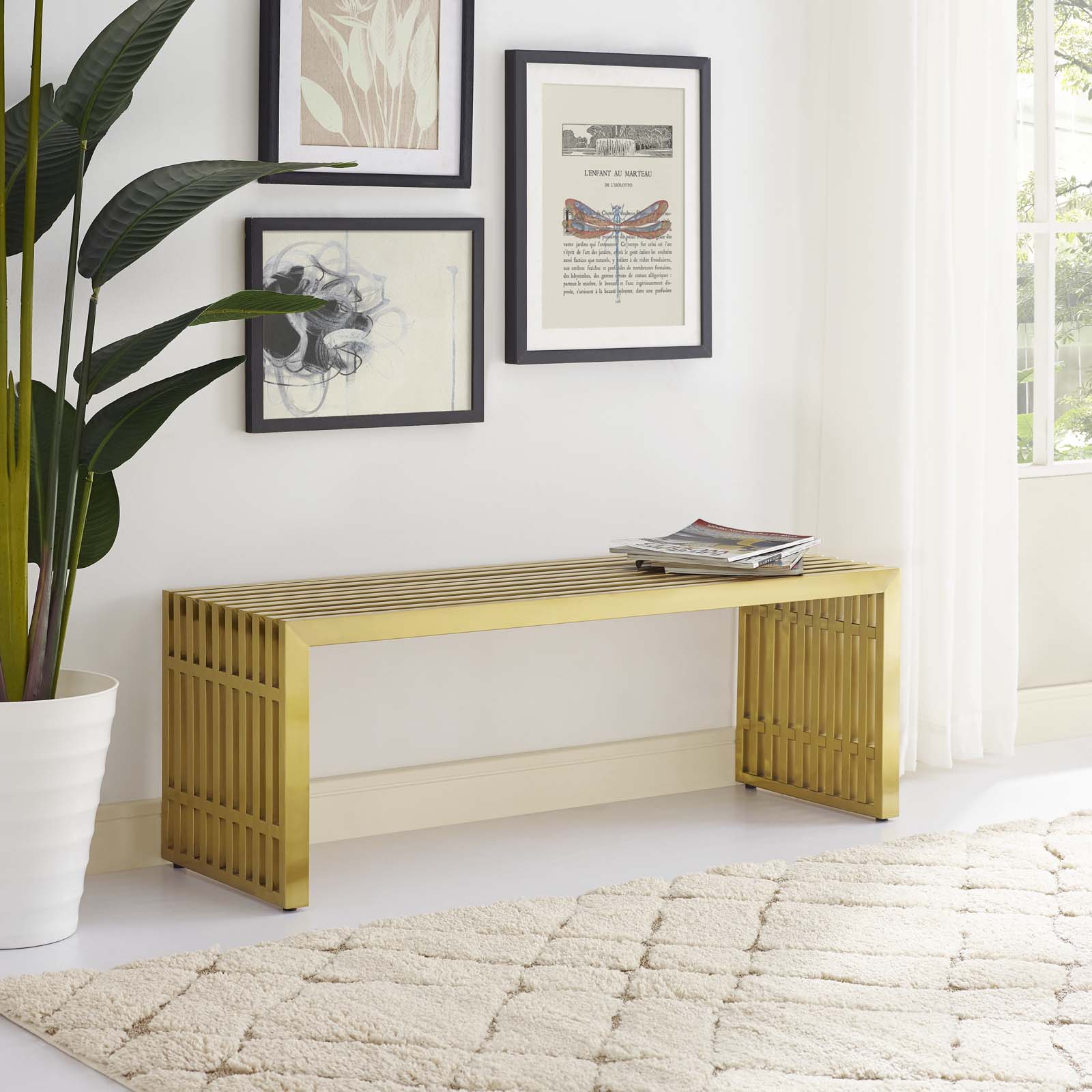 Modway Benches - Gridiron Medium Stainless Steel Bench Gold