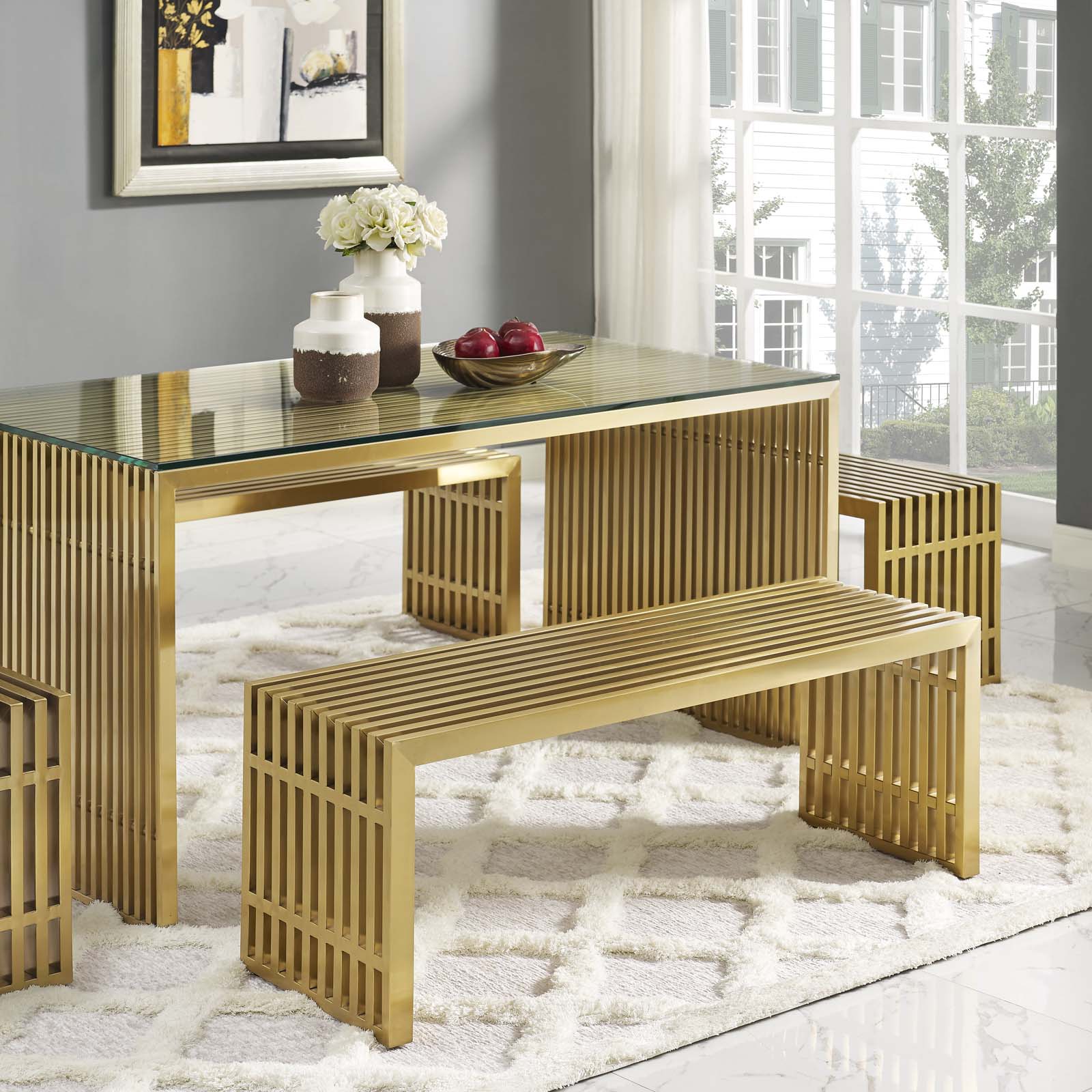 Modway Benches - Gridiron Medium Stainless Steel Bench Gold