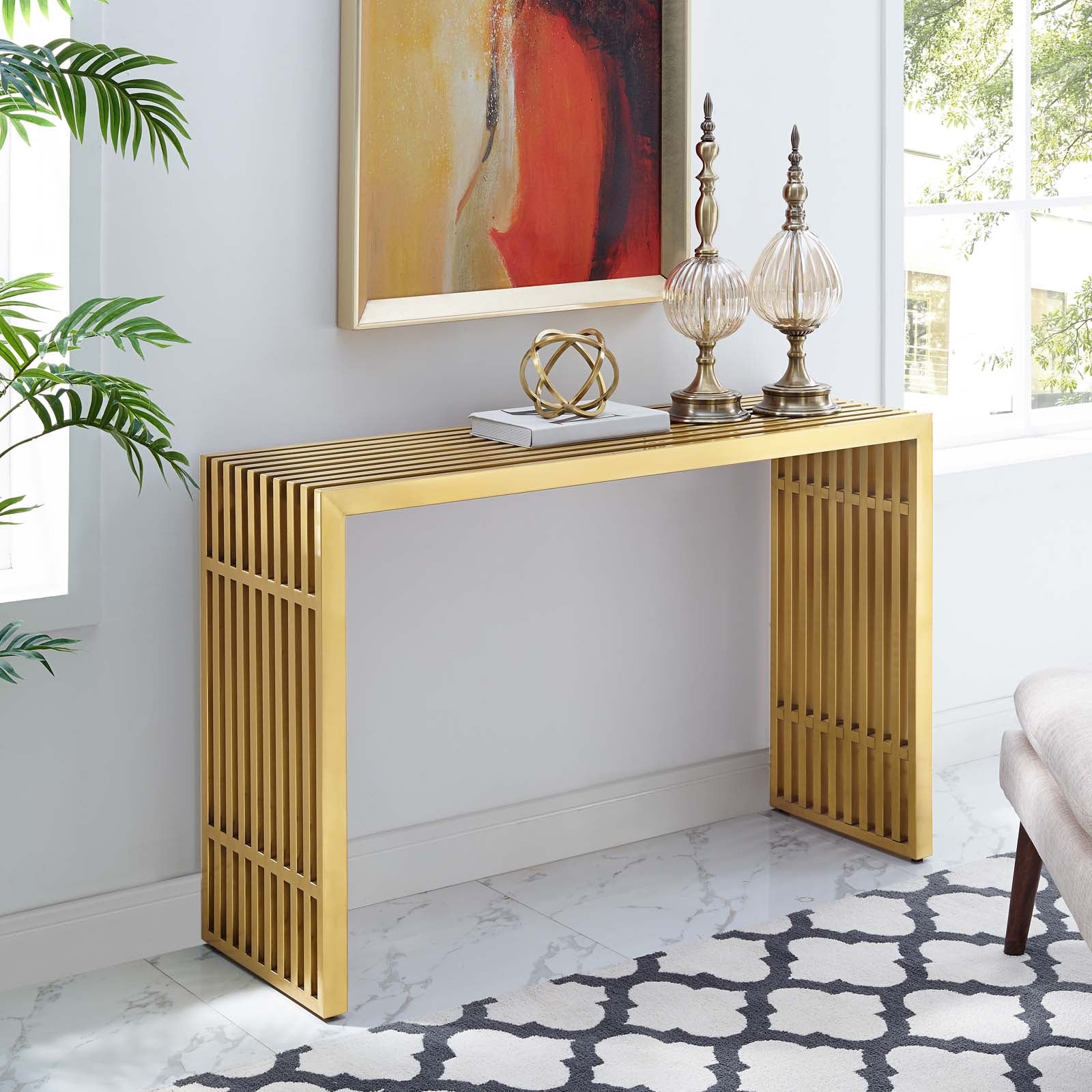 Modway Consoles - Gridiron Console Table Gold