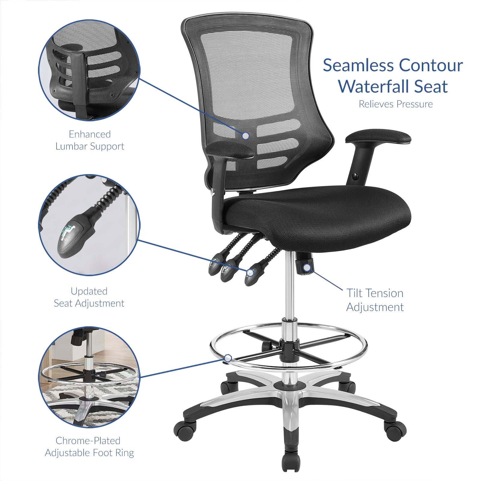 Modway Task Chairs - Calibrate Mesh Drafting Chair Black
