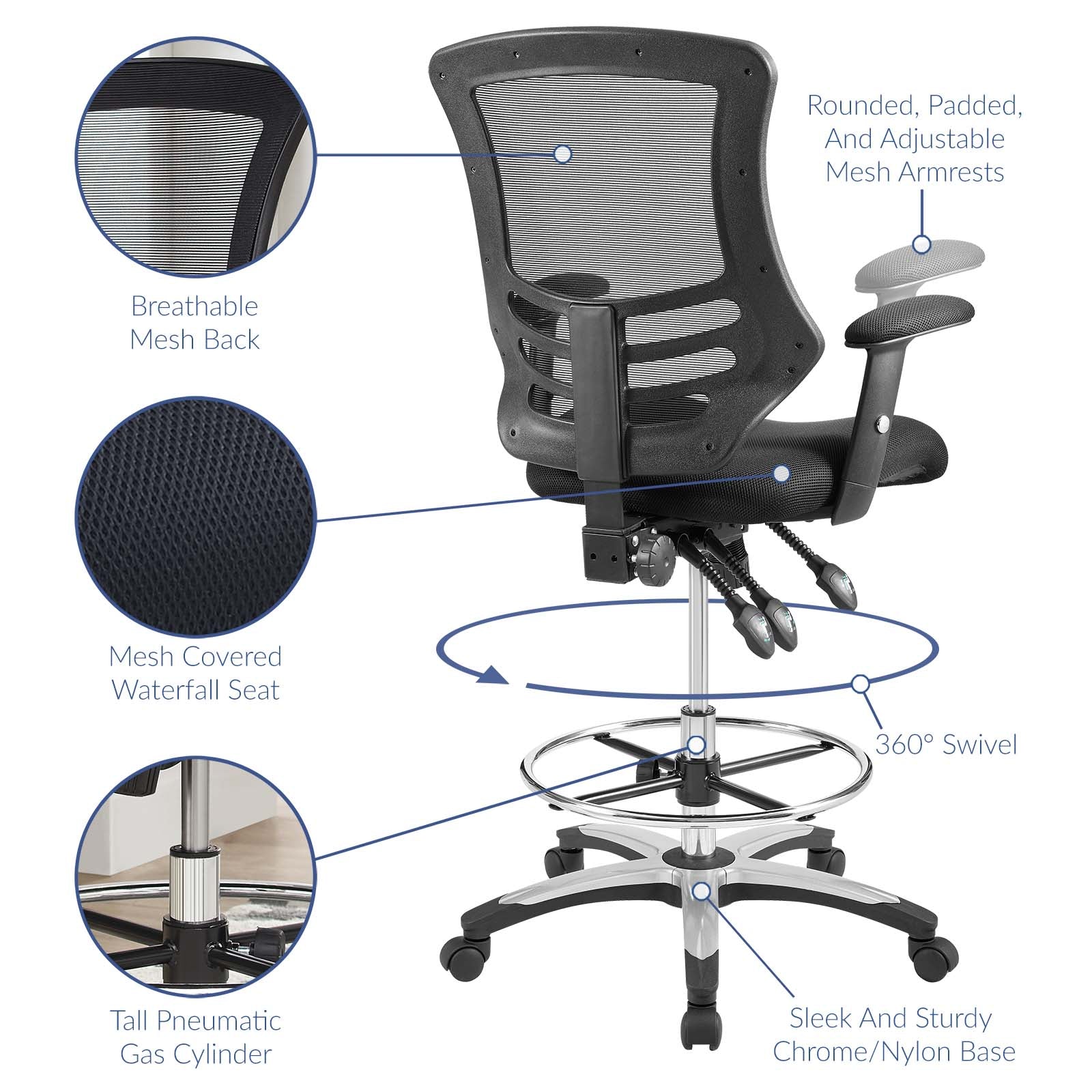 Modway Task Chairs - Calibrate Mesh Drafting Chair Black