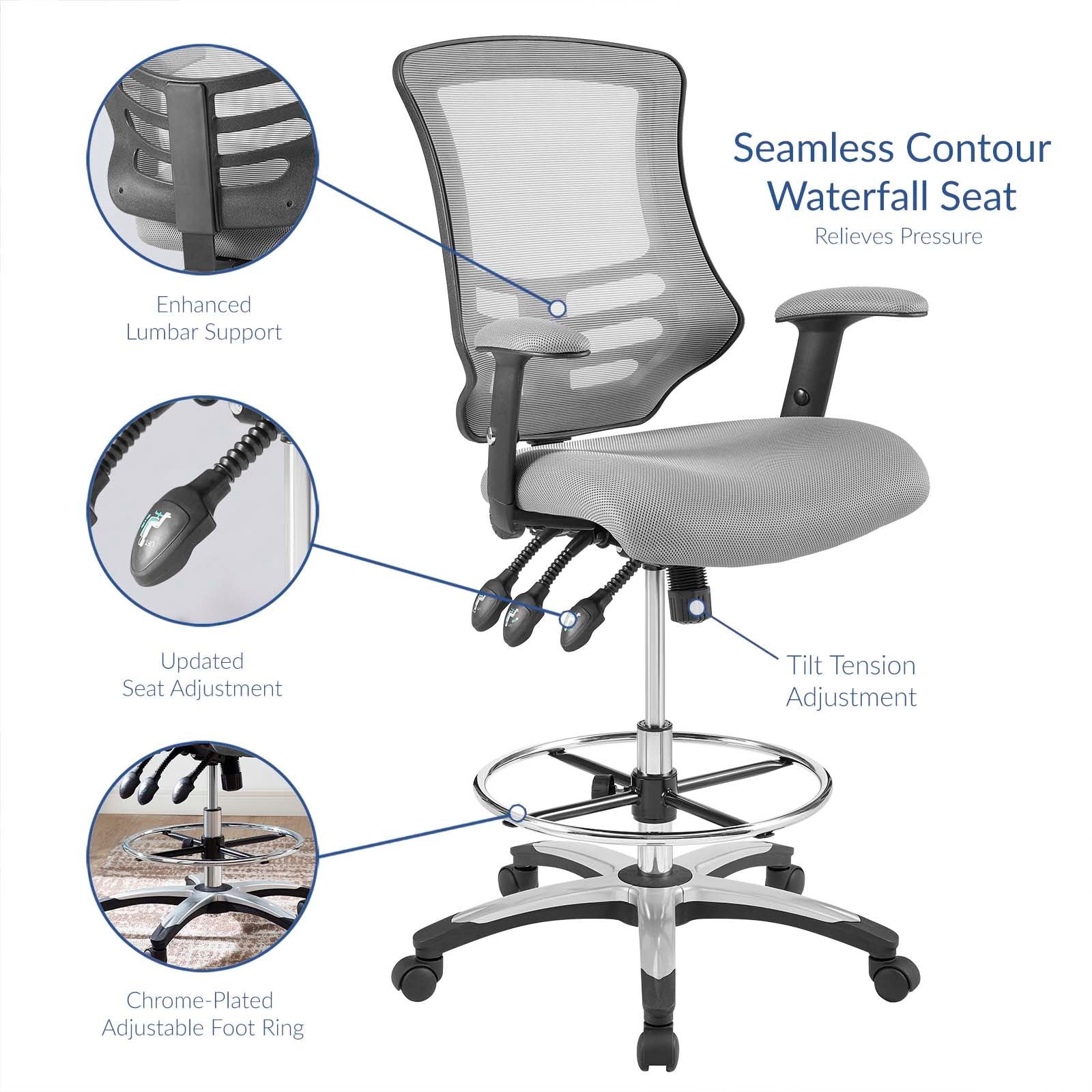 Modway Task Chairs - Calibrate Mesh Drafting Chair Gray