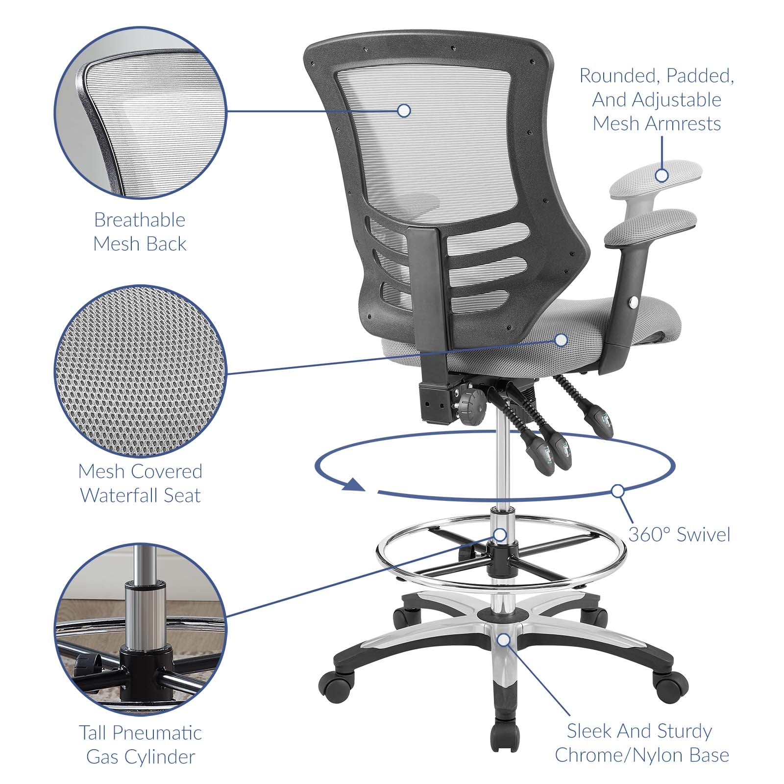 Modway Task Chairs - Calibrate Mesh Drafting Chair Gray