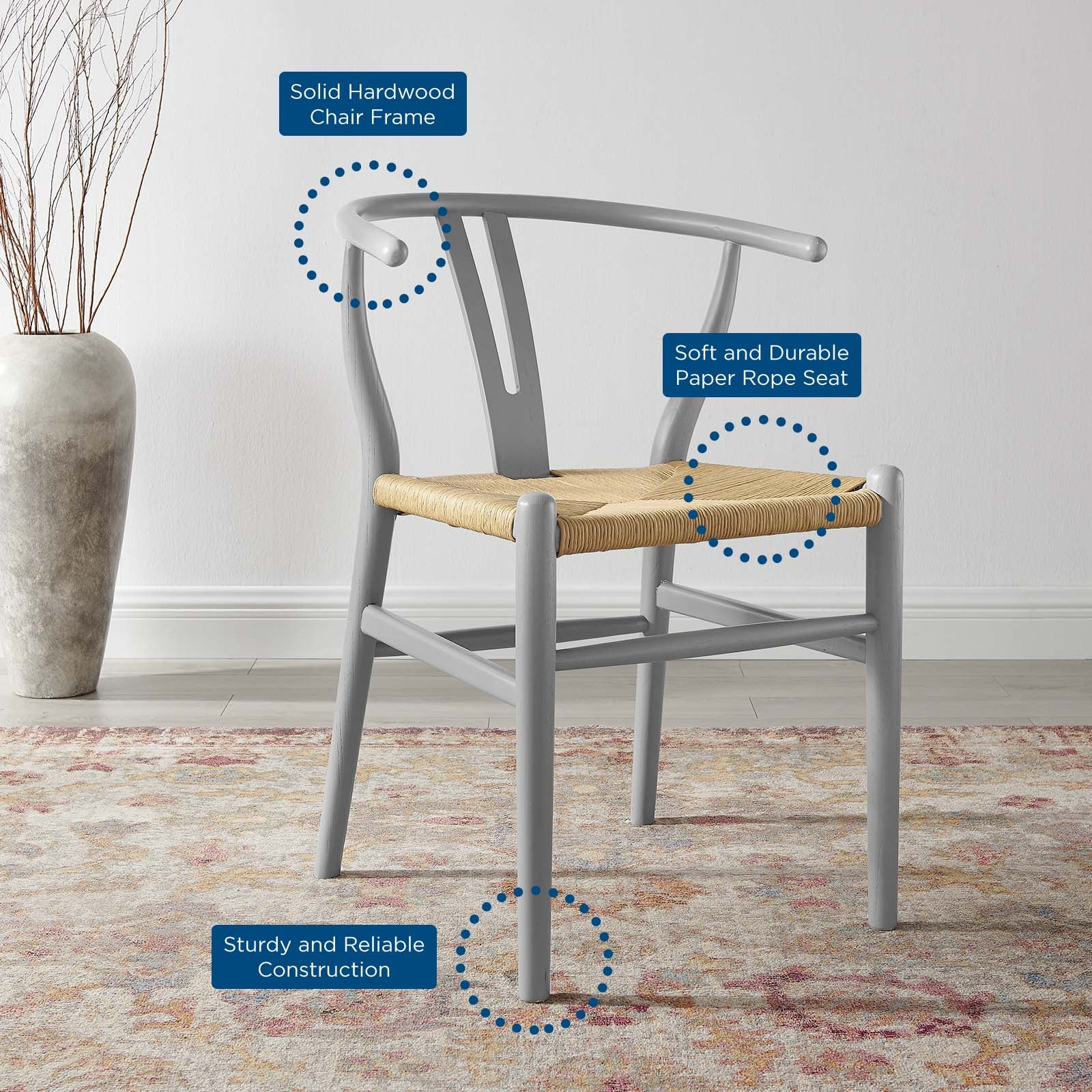 Modway Dining Chairs - Amish Dining Wood Side Chair Light Gray