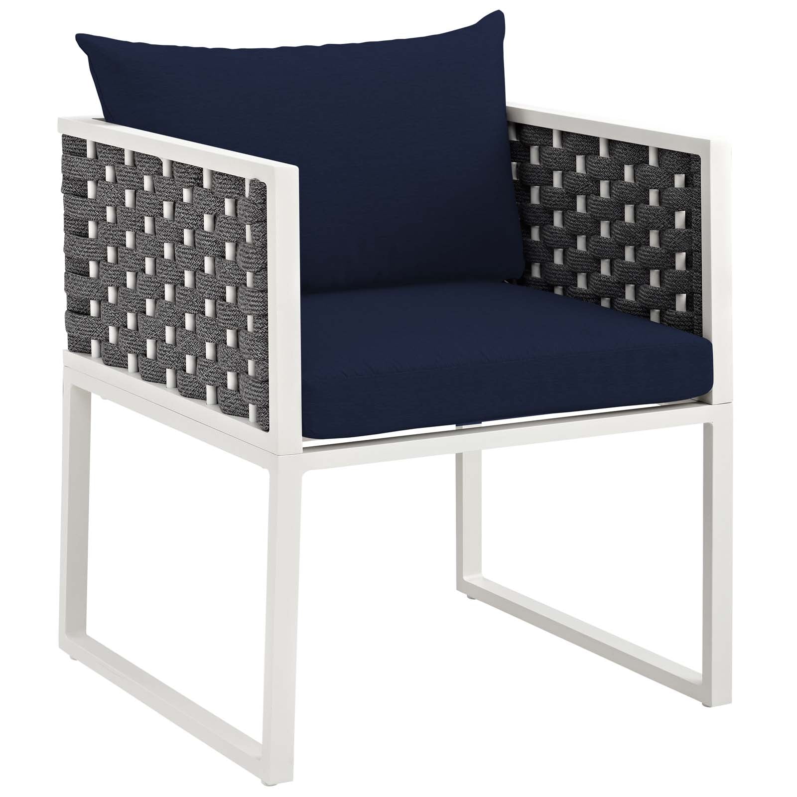 Modway Outdoor Dining Chairs - Stance Outdoor Patio Aluminum Dining Armchair White Navy