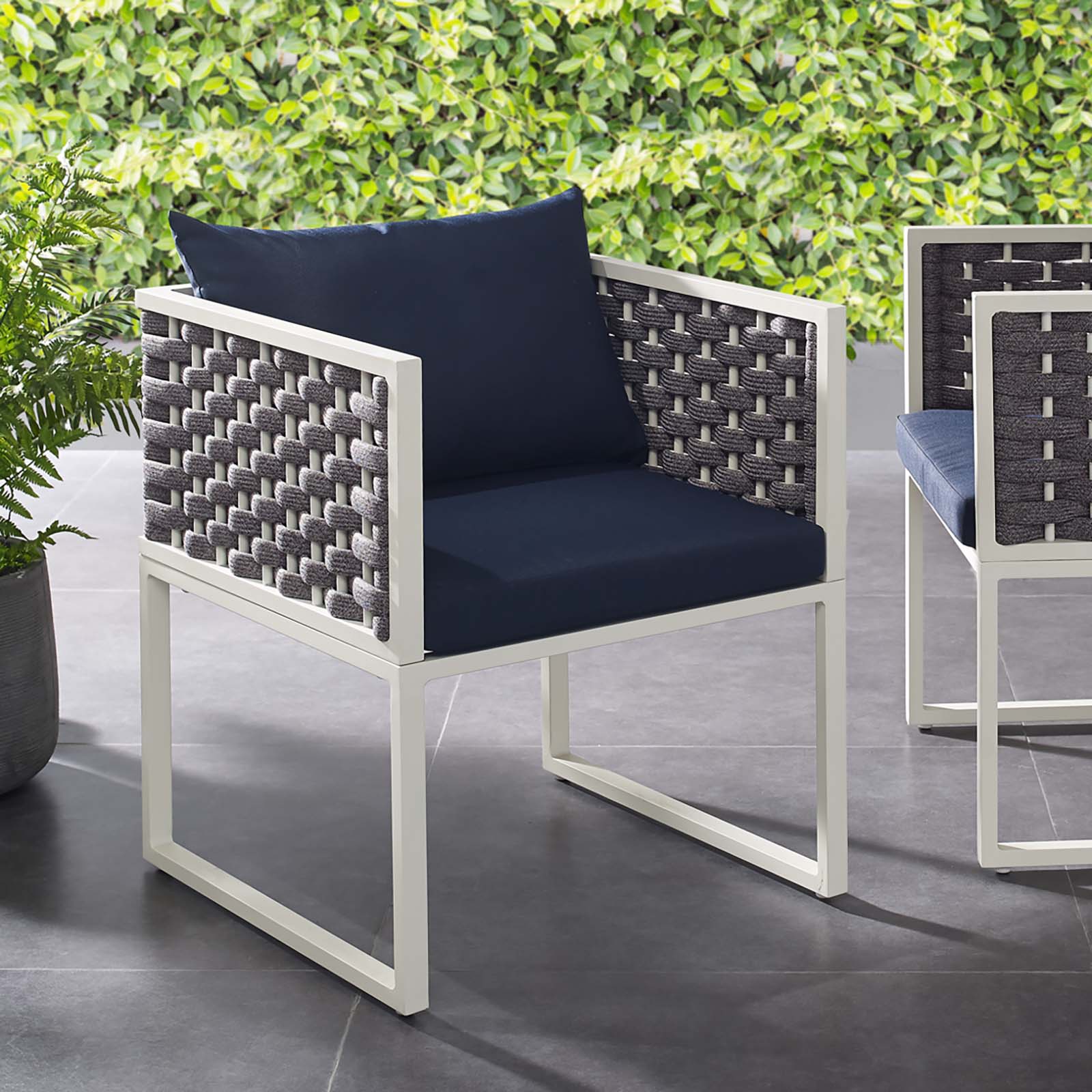 Modway Outdoor Dining Chairs - Stance Outdoor Patio Aluminum Dining Armchair White Navy