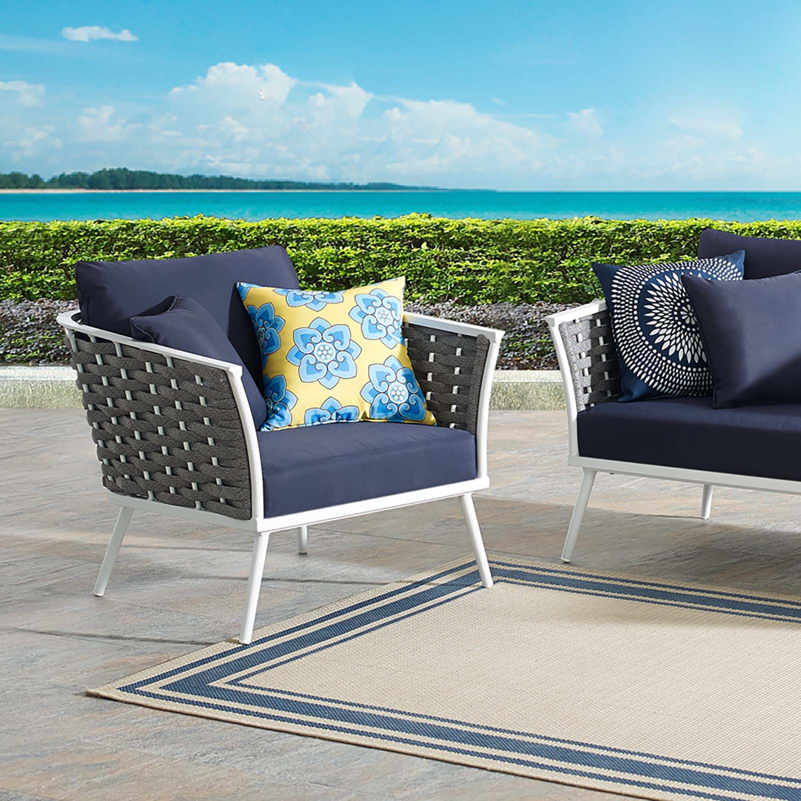 Modway Outdoor Chairs - Stance Outdoor Armchair White & Navy