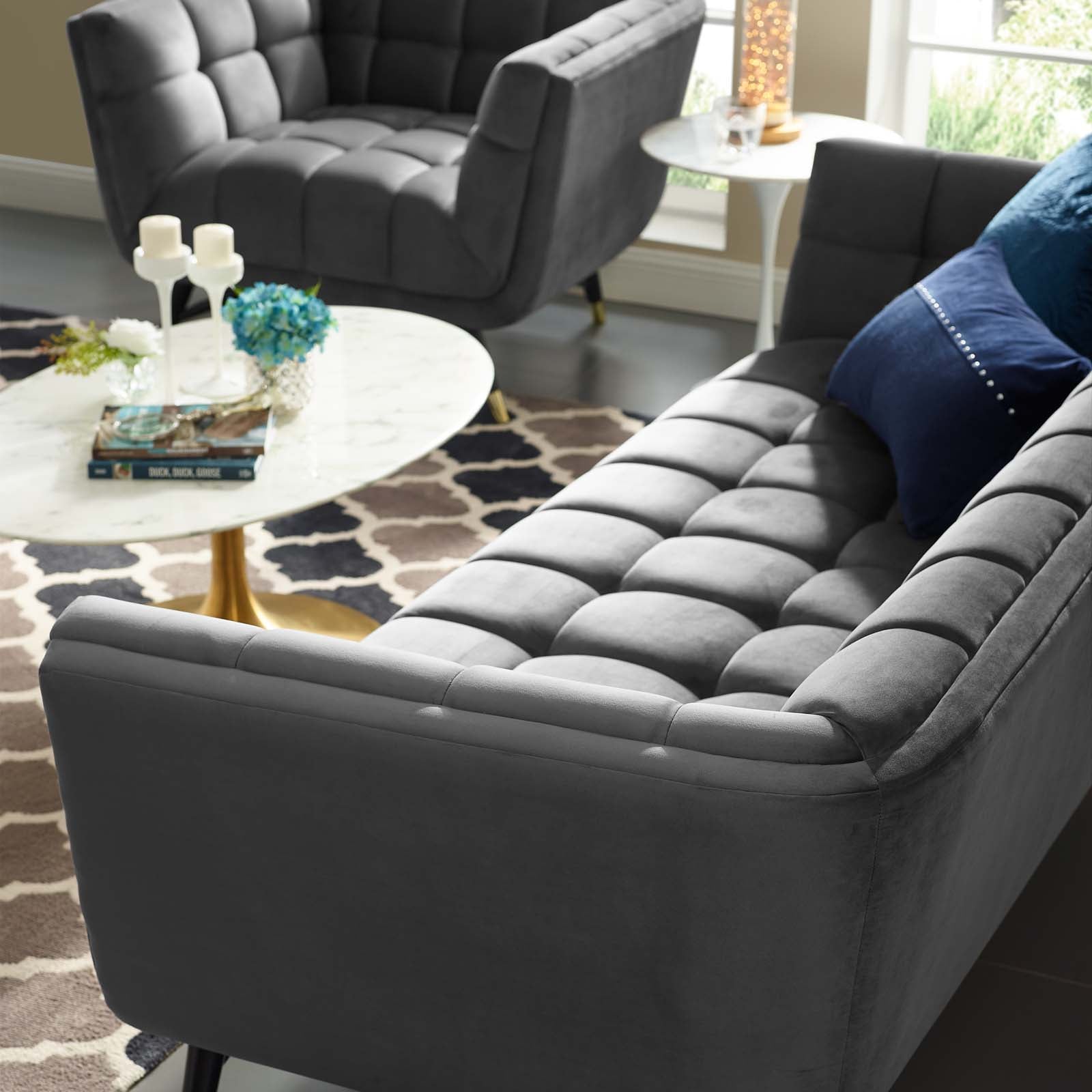 Modway Sofas & Couches - Adept Performance Velvet Sofa Gray
