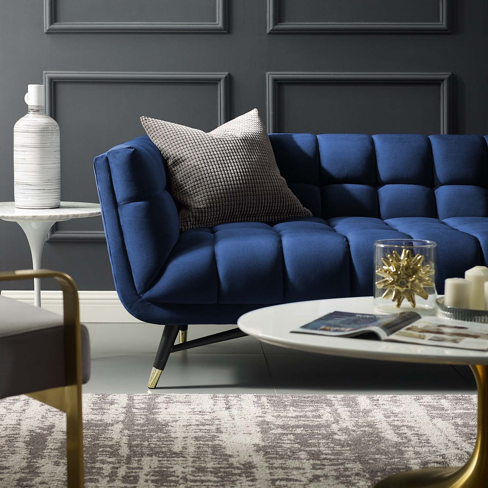 Modway Sofas & Couches - Adept Performance Velvet Sofa Midnight Blue
