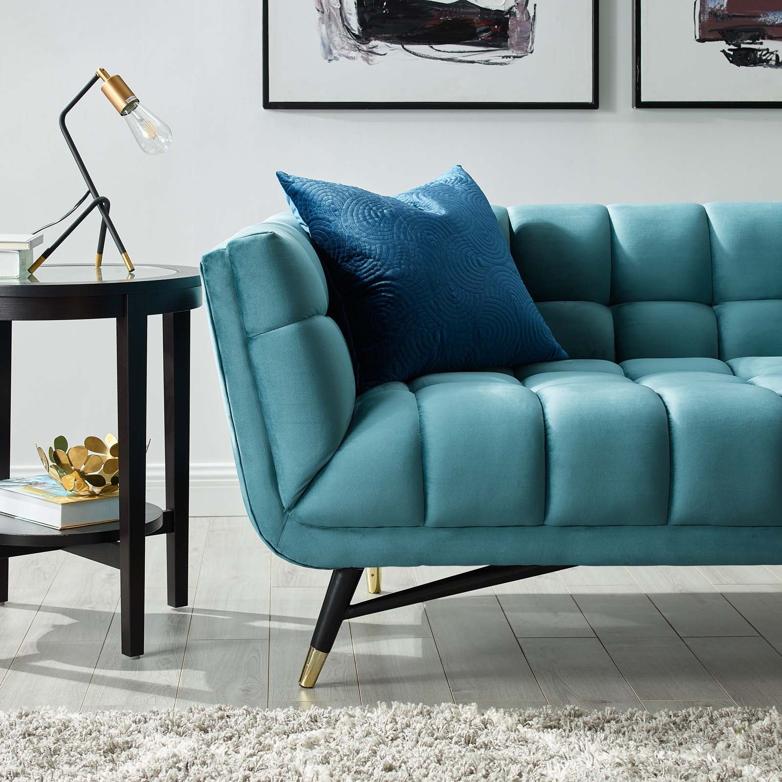 Modway Sofas & Couches - Adept Performance Velvet Sofa Sea Blue