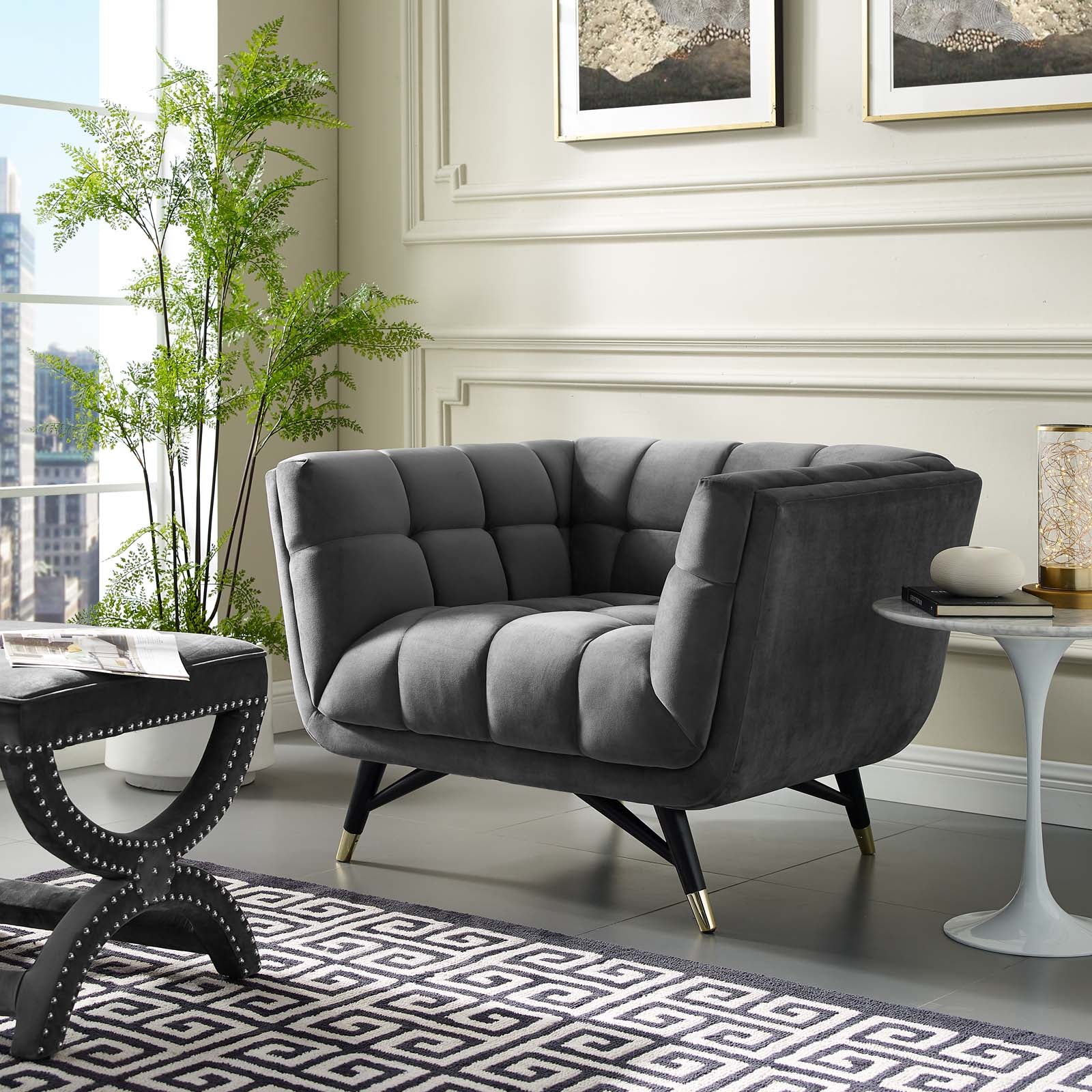 Modway Accent Chairs - Adept Performance Velvet Armchair Gray