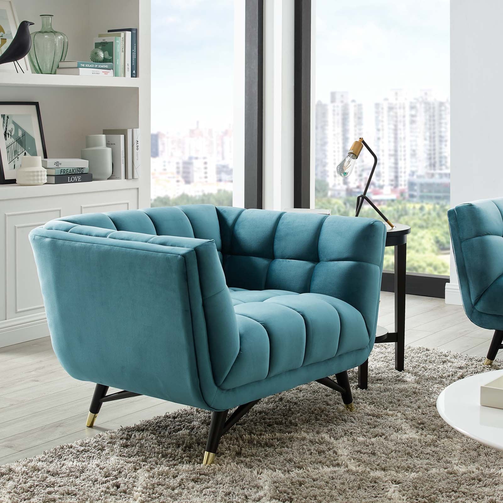 Modway Accent Chairs - Adept Performance Velvet Armchair Sea Blue