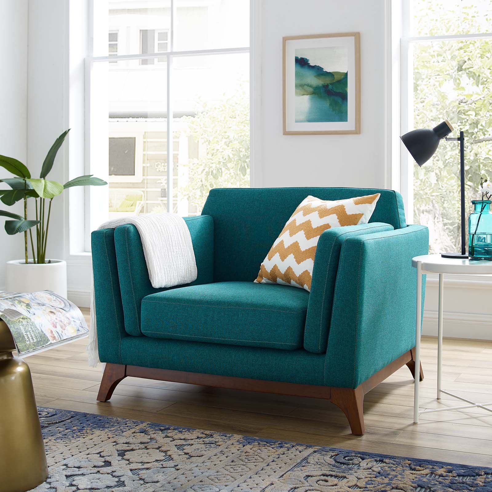 Modway Accent Chairs - Chance Upholstered Fabric Armchair Teal