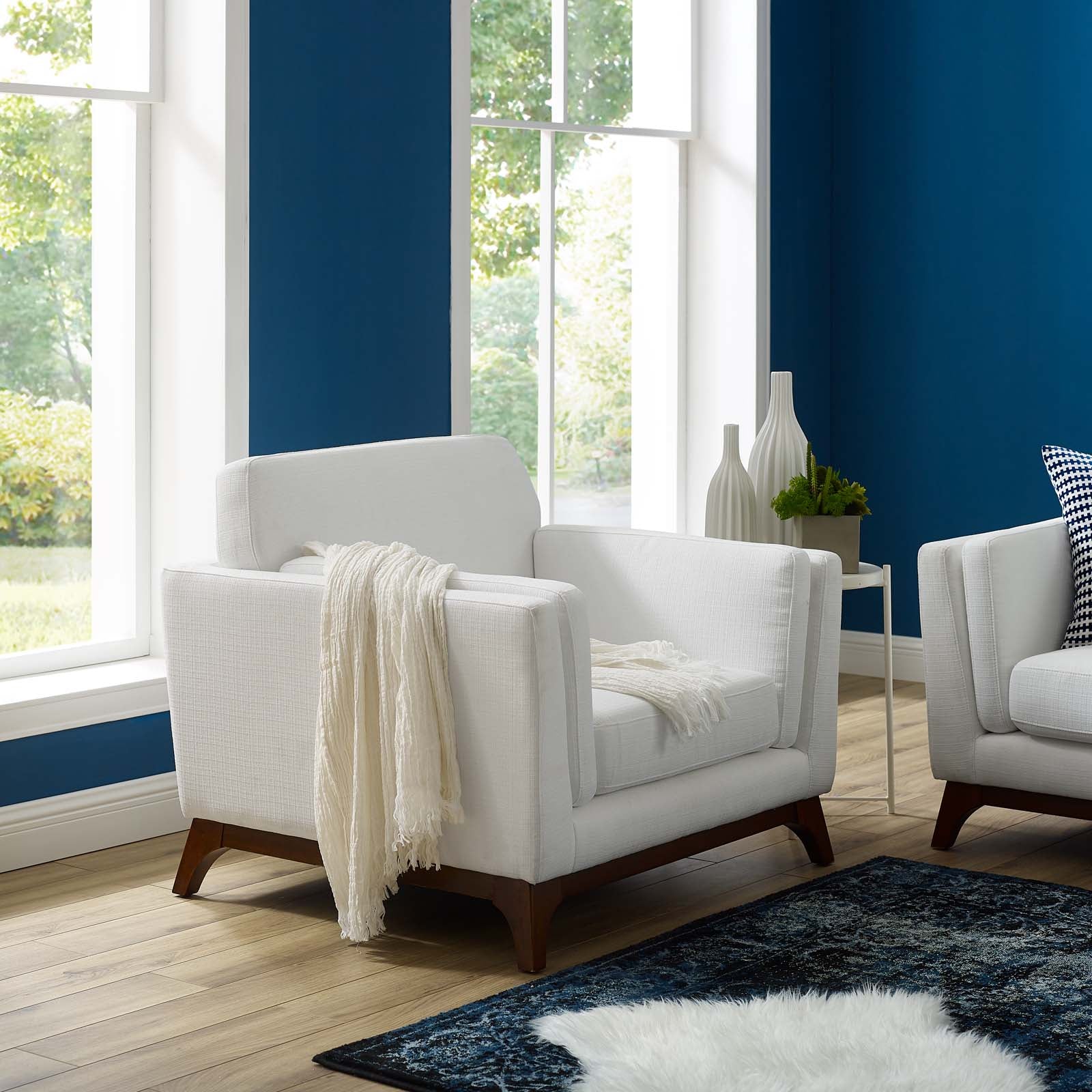 Modway Accent Chairs - Chance Upholstered Fabric Armchair White
