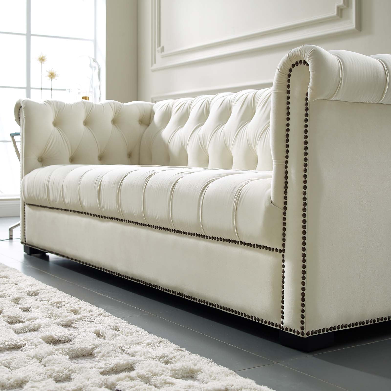 Modway Sofas & Couches - Heritage Performance Velvet Sofa Ivory