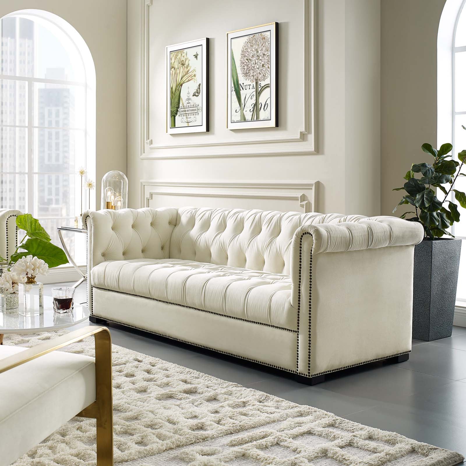 Modway Sofas & Couches - Heritage Performance Velvet Sofa Ivory