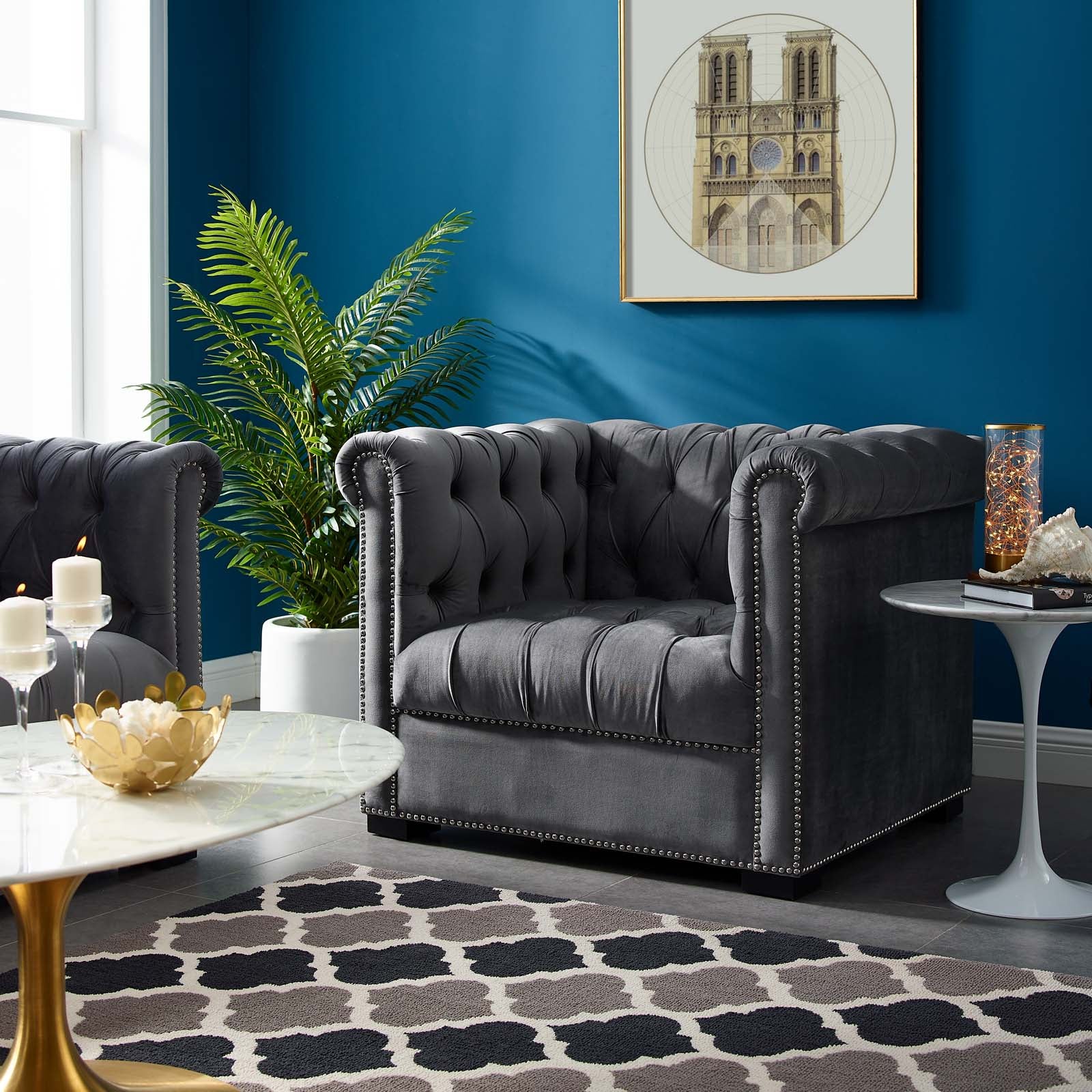 Modway Accent Chairs - Heritage Performance Velvet Armchair Gray