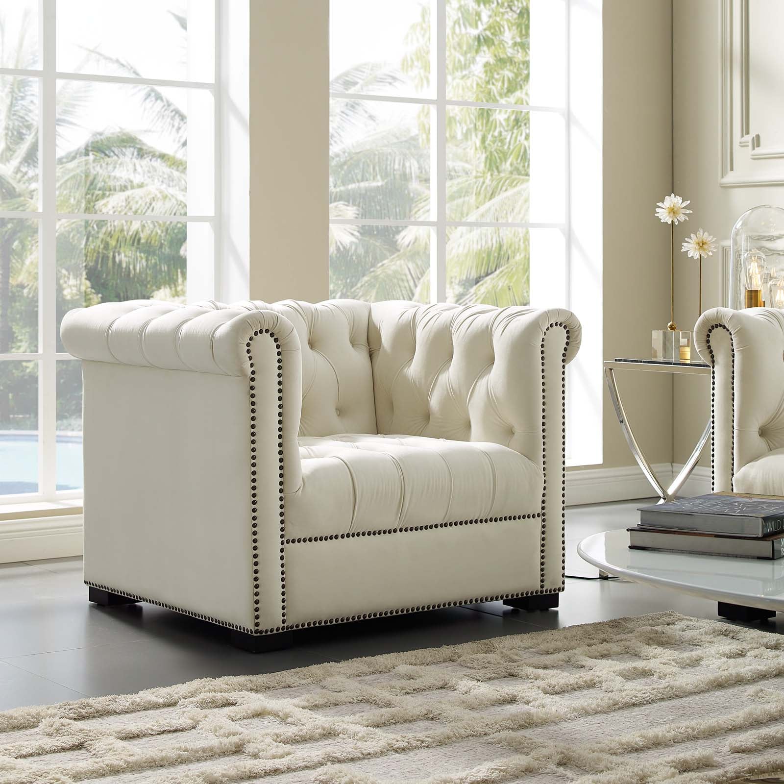 Modway Accent Chairs - Heritage Performance Velvet Armchair Ivory