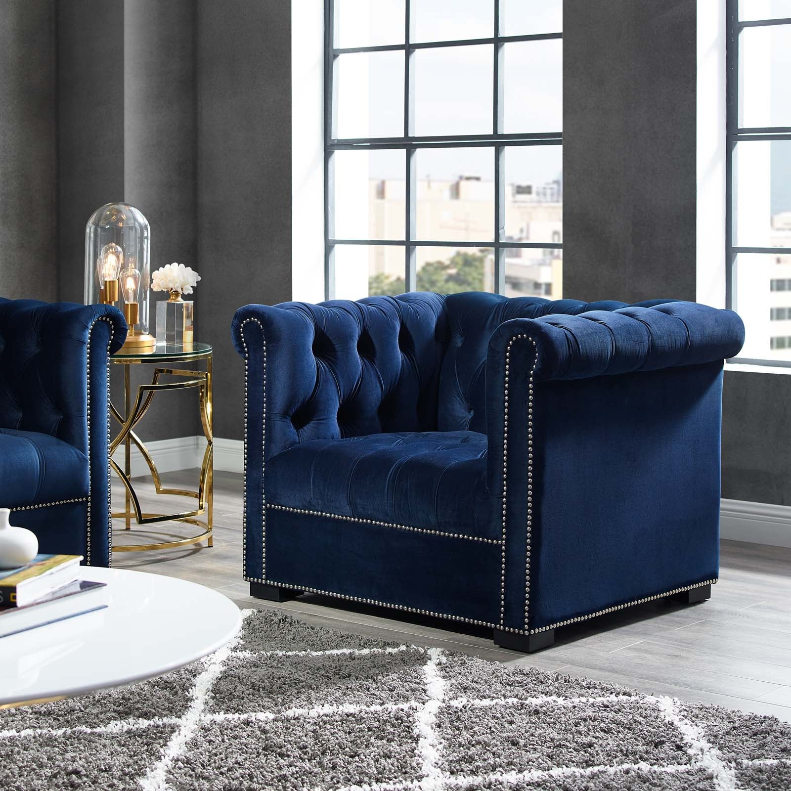 Modway Accent Chairs - Heritage Performance Velvet Armchair Midnight Blue