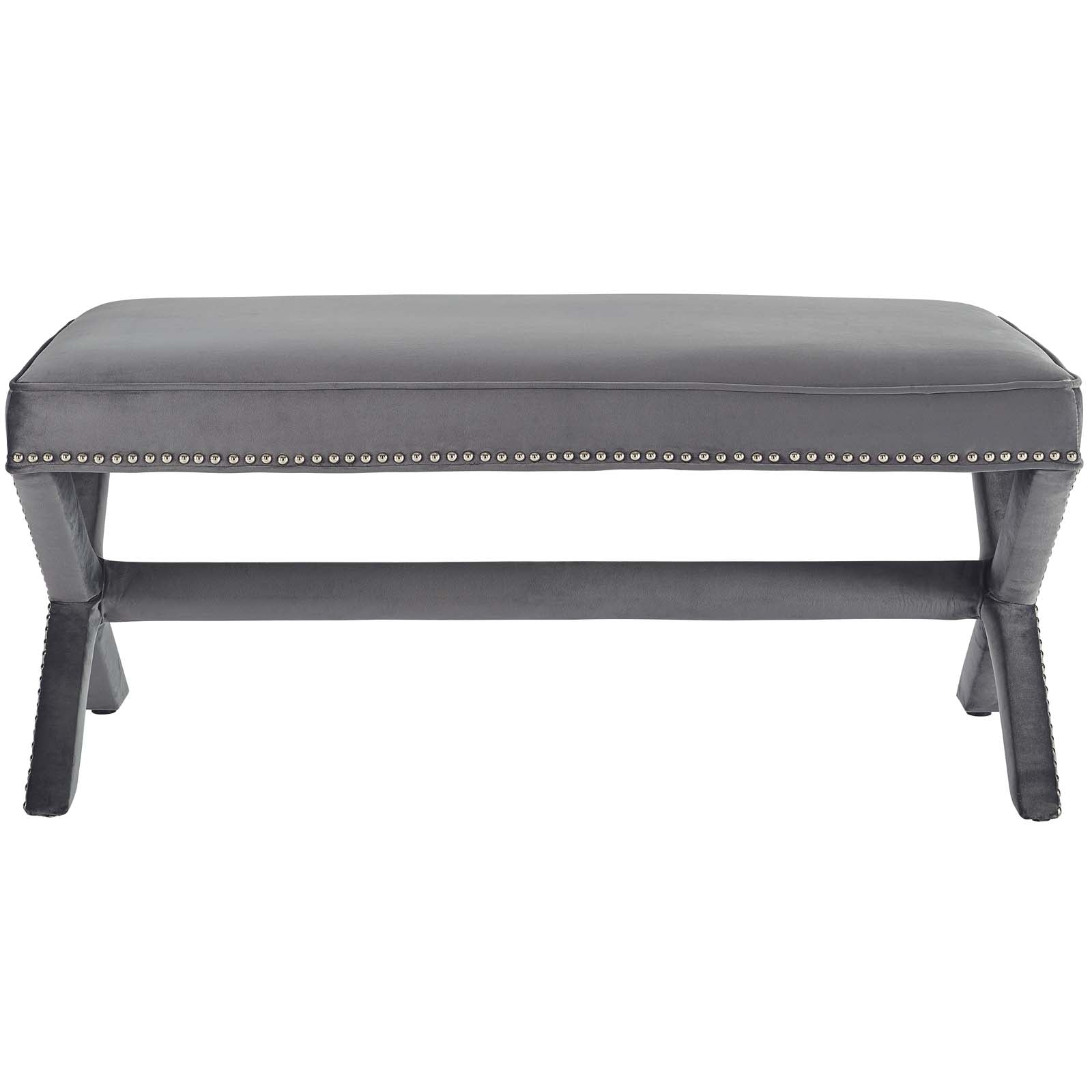 Modway Benches - Rivet Performance Velvet Bench Gray
