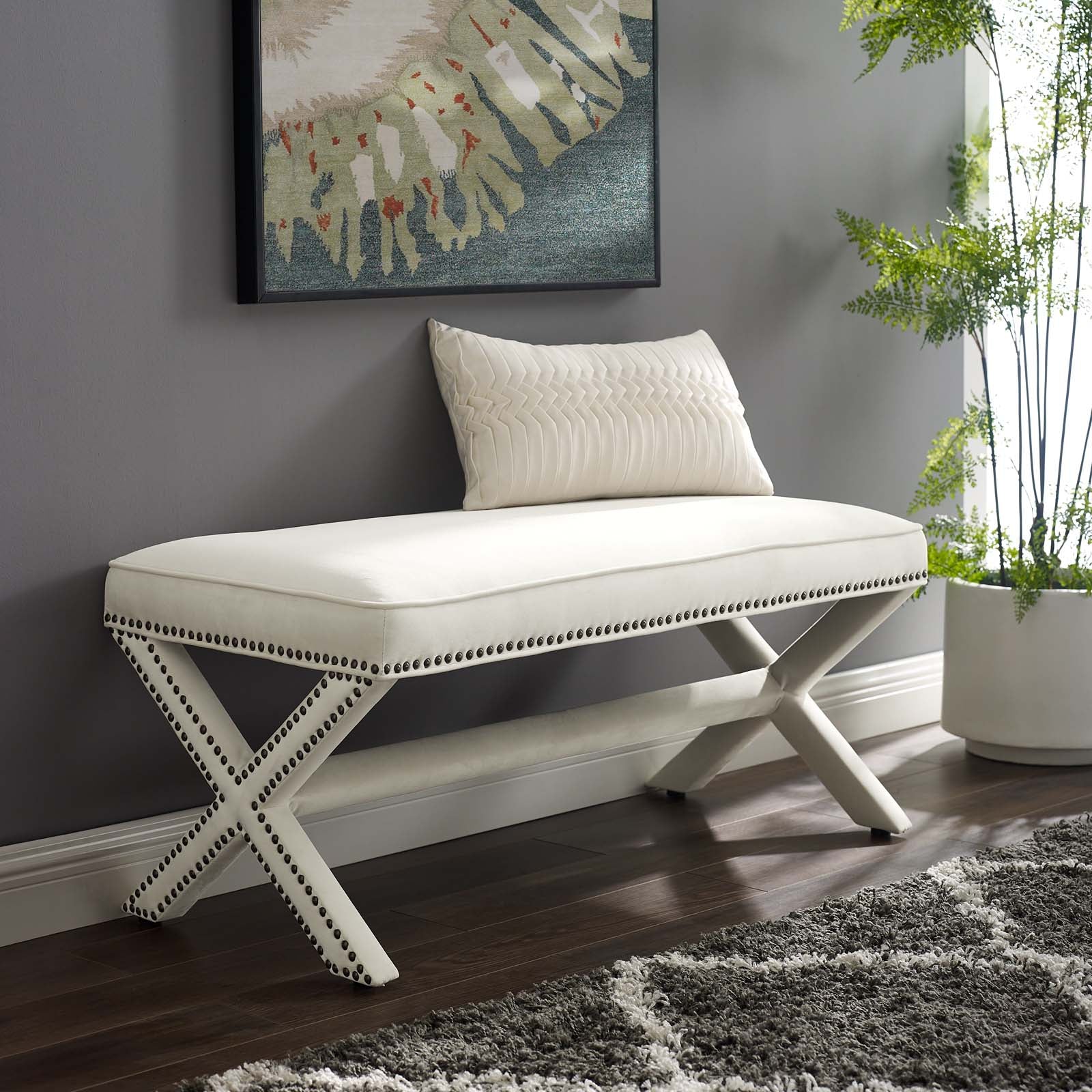 Modway Benches - Rivet Performance Velvet Bench Ivory
