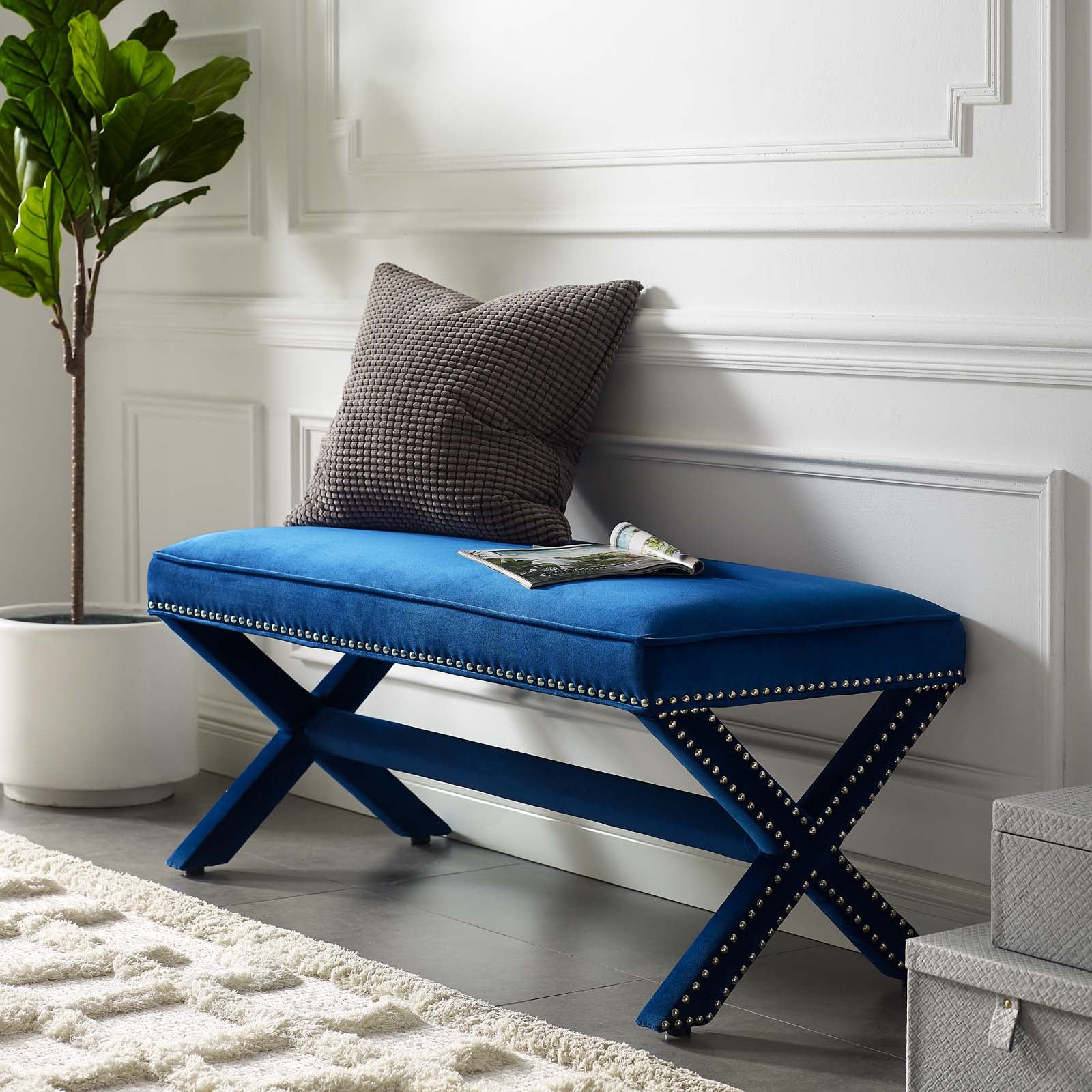 Modway Benches - Rivet Performance Velvet Bench Navy