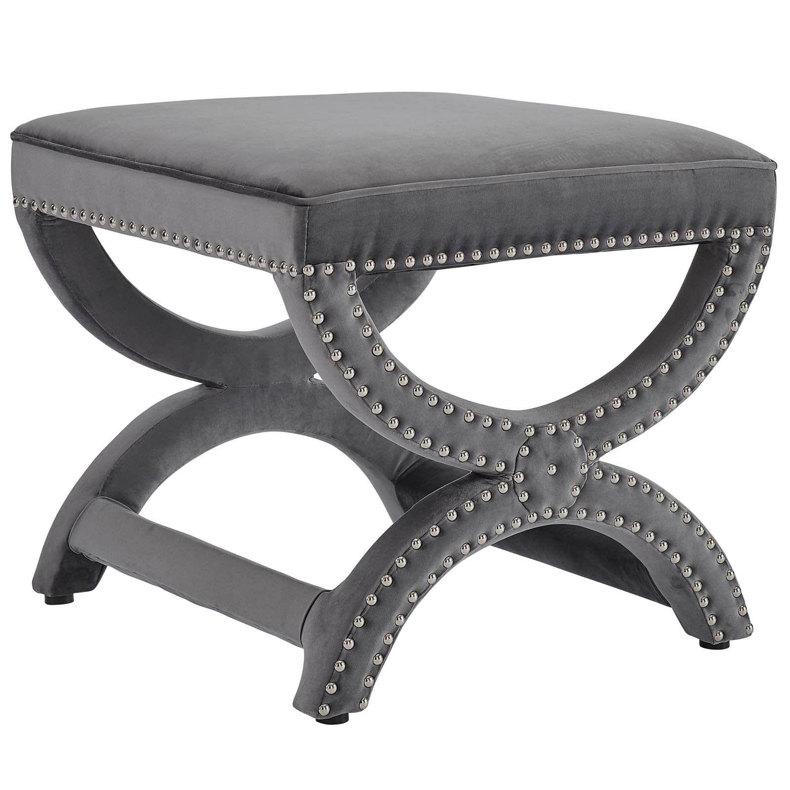 Modway Ottomans & Stools - Expound Upholstered Nailhead Trim Performance Velvet Ottoman Gray