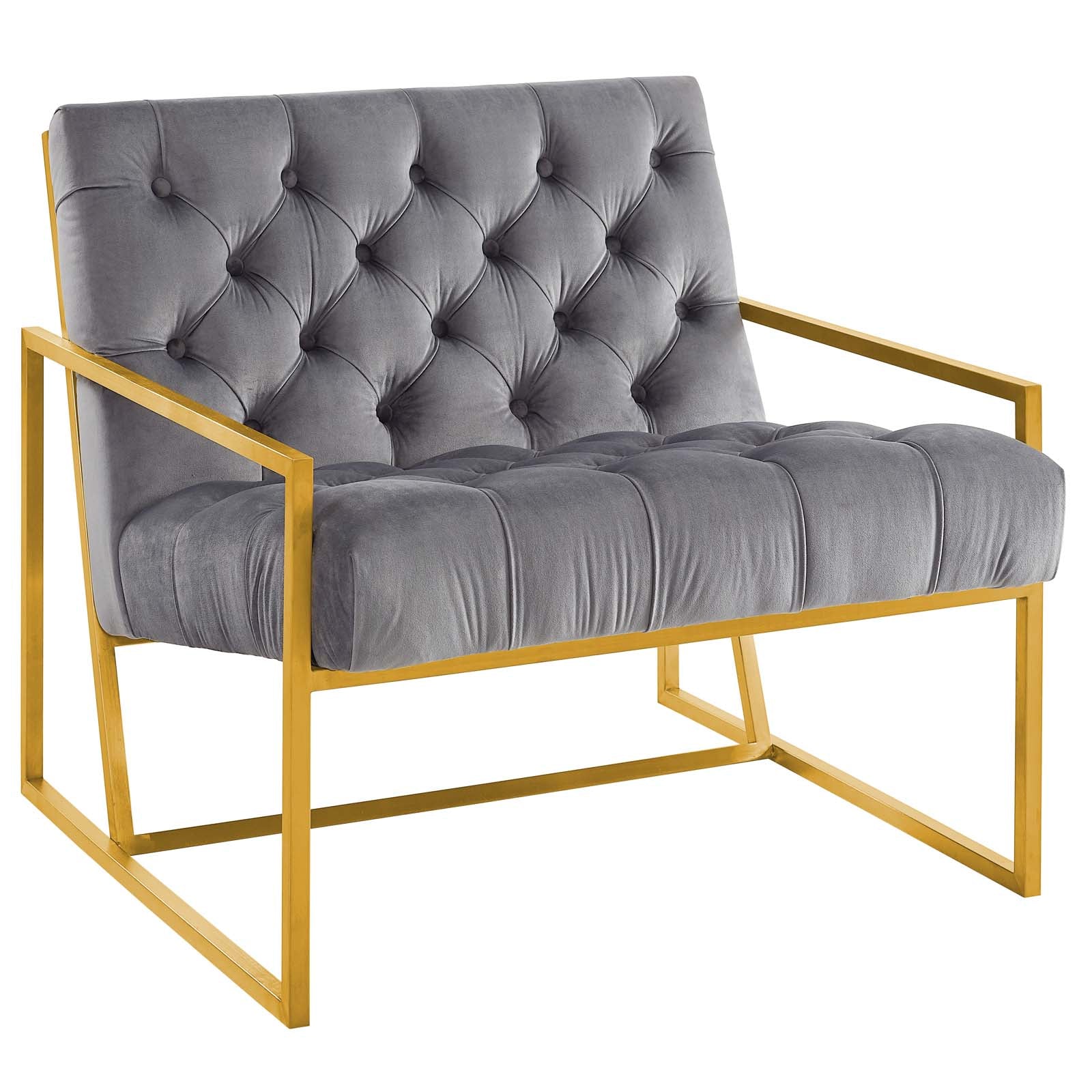 Modway Accent Chairs - Bequest Gold Stainless Steel Performance Velvet Accent Chair Gray
