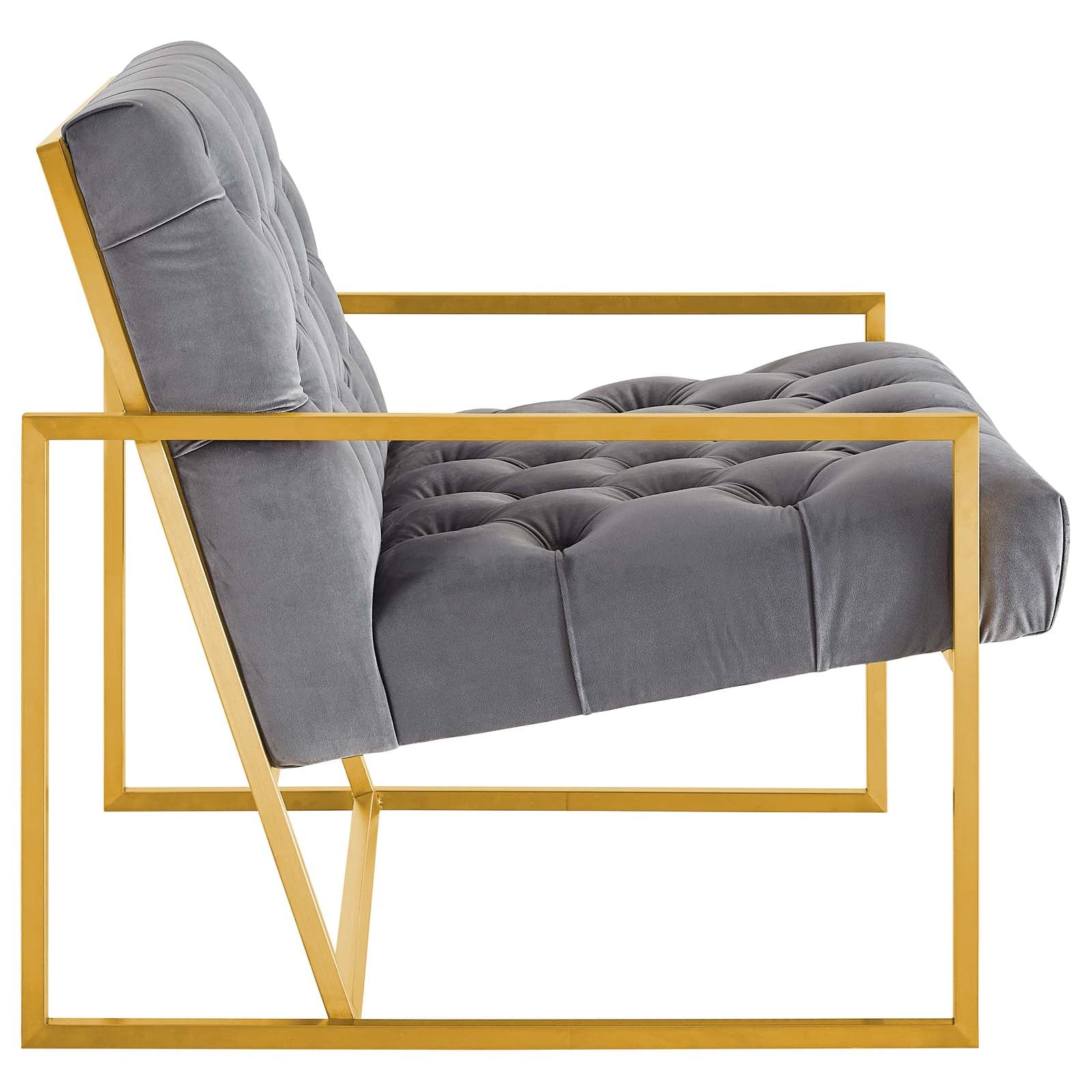 Modway Accent Chairs - Bequest Gold Stainless Steel Performance Velvet Accent Chair Gray