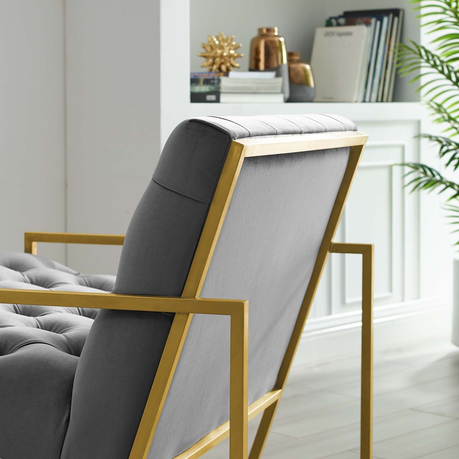 Modway Accent Chairs - Bequest Gold Stainless Steel Performance Velvet Accent Chair Gray