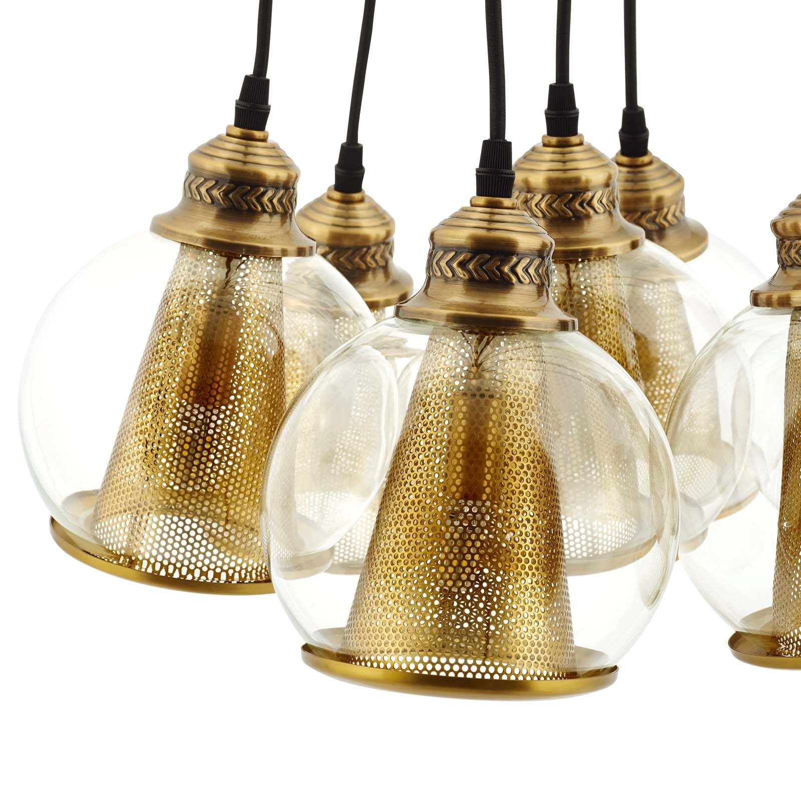 Modway Ceiling Lights - Peak Brass Cone and Glass Globe Cluster Pendant Chandelier Brass